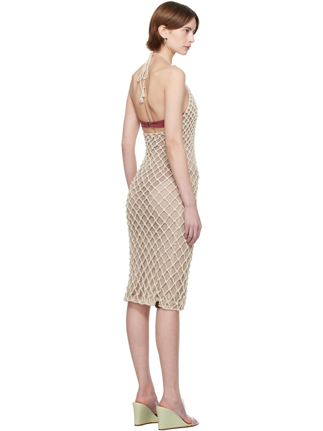 SSENSE Exclusive Beige High Halter Neck Midi Dress - 3