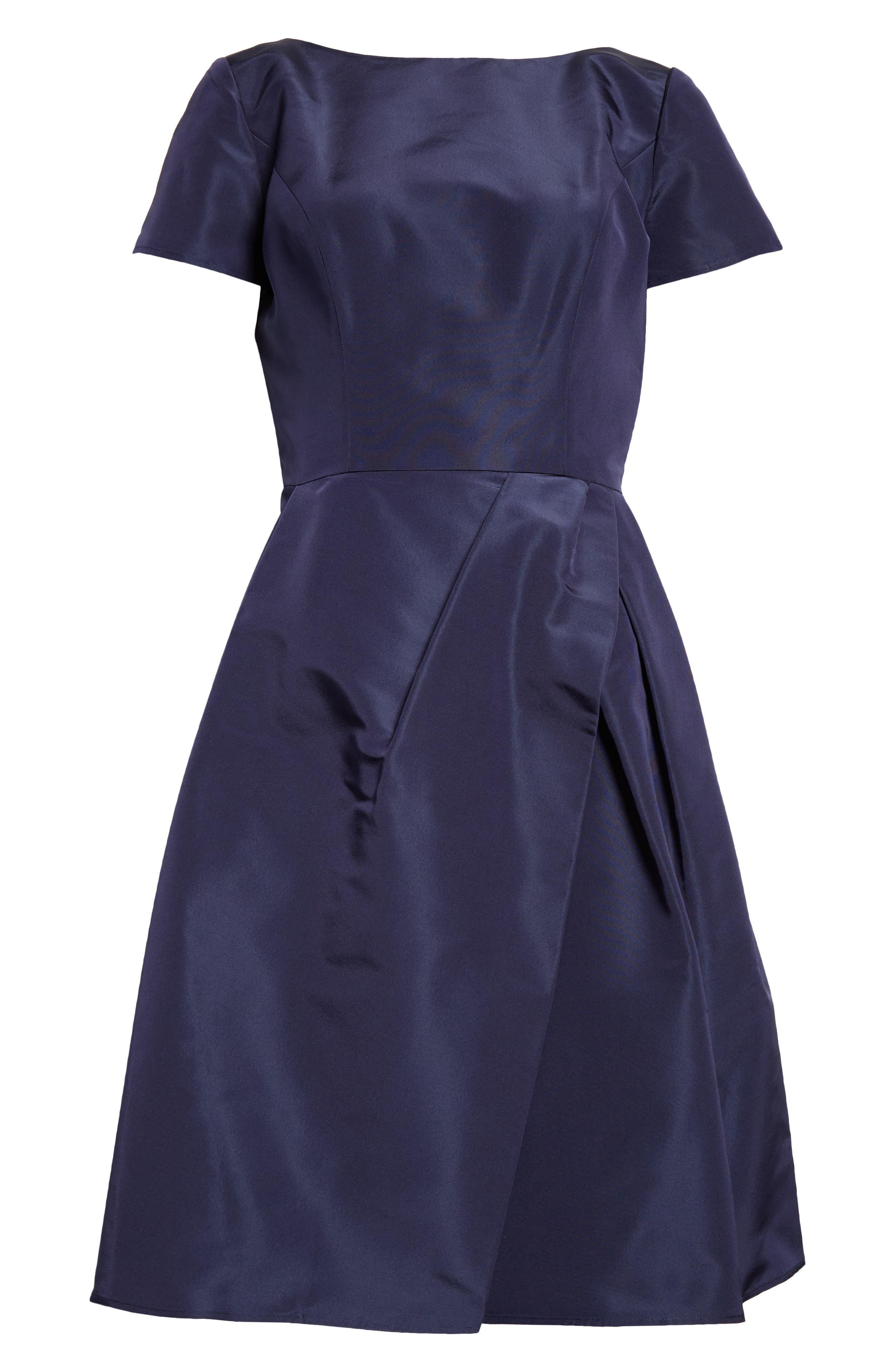 Carolina Herrera Beatuea Neck Silk A-Line Dress in Midnight at Nordstrom - 6
