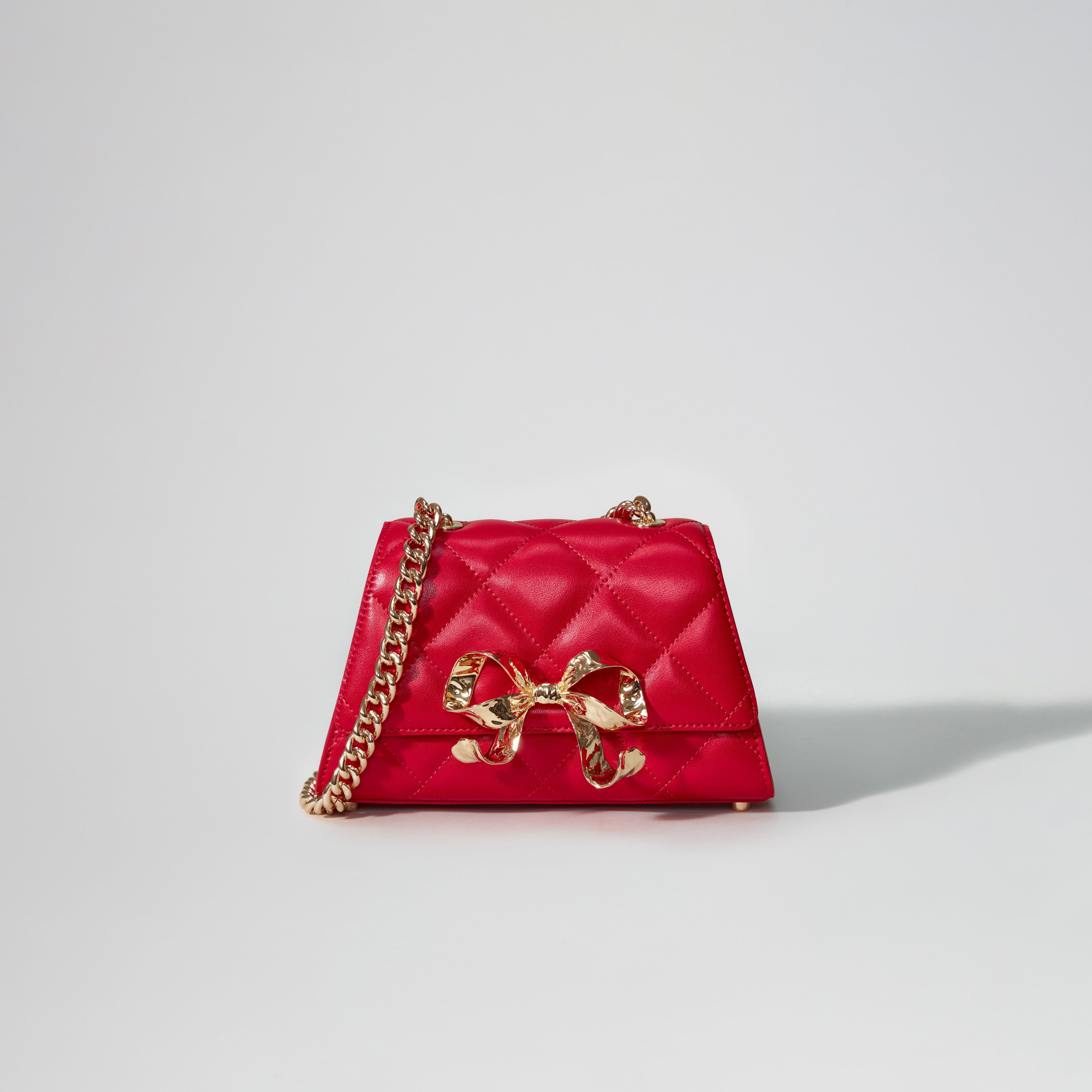 Burgundy Quilted Shoulder Mini Bow Bag - 1