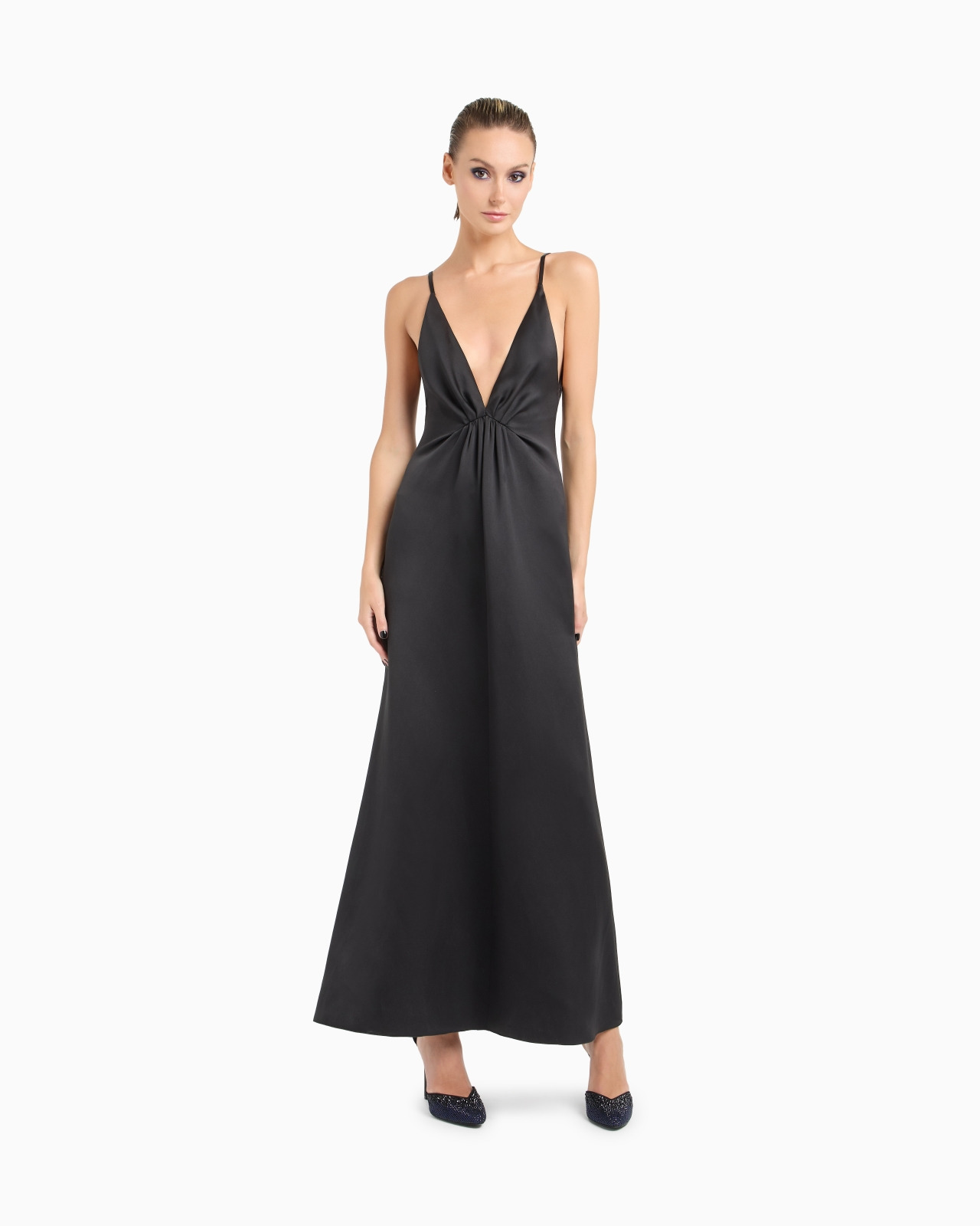 GLITTER SILK SATIN LONG DRESS - 4