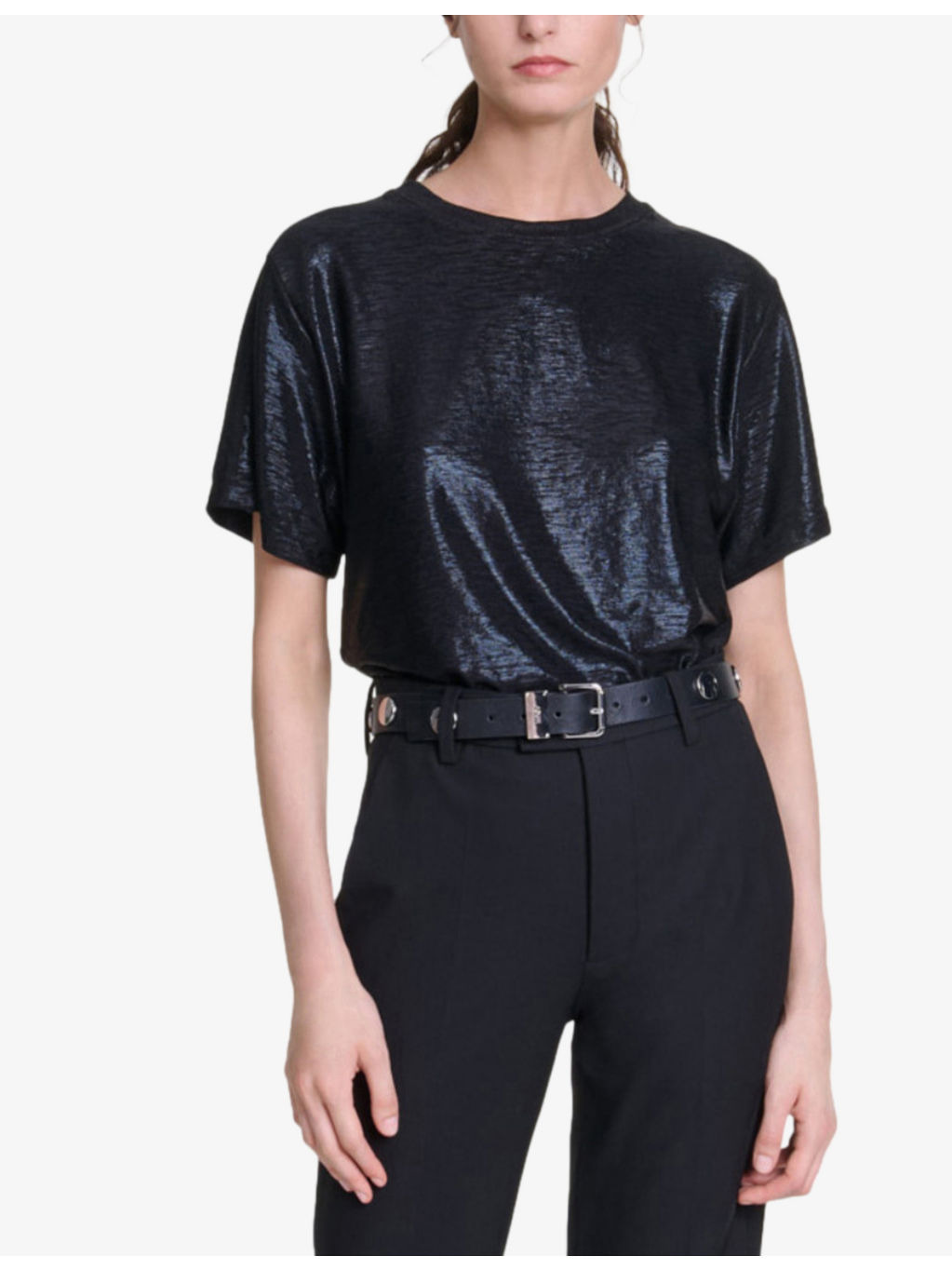 Round-Neck Stretch-Woven T-Shirt - 2