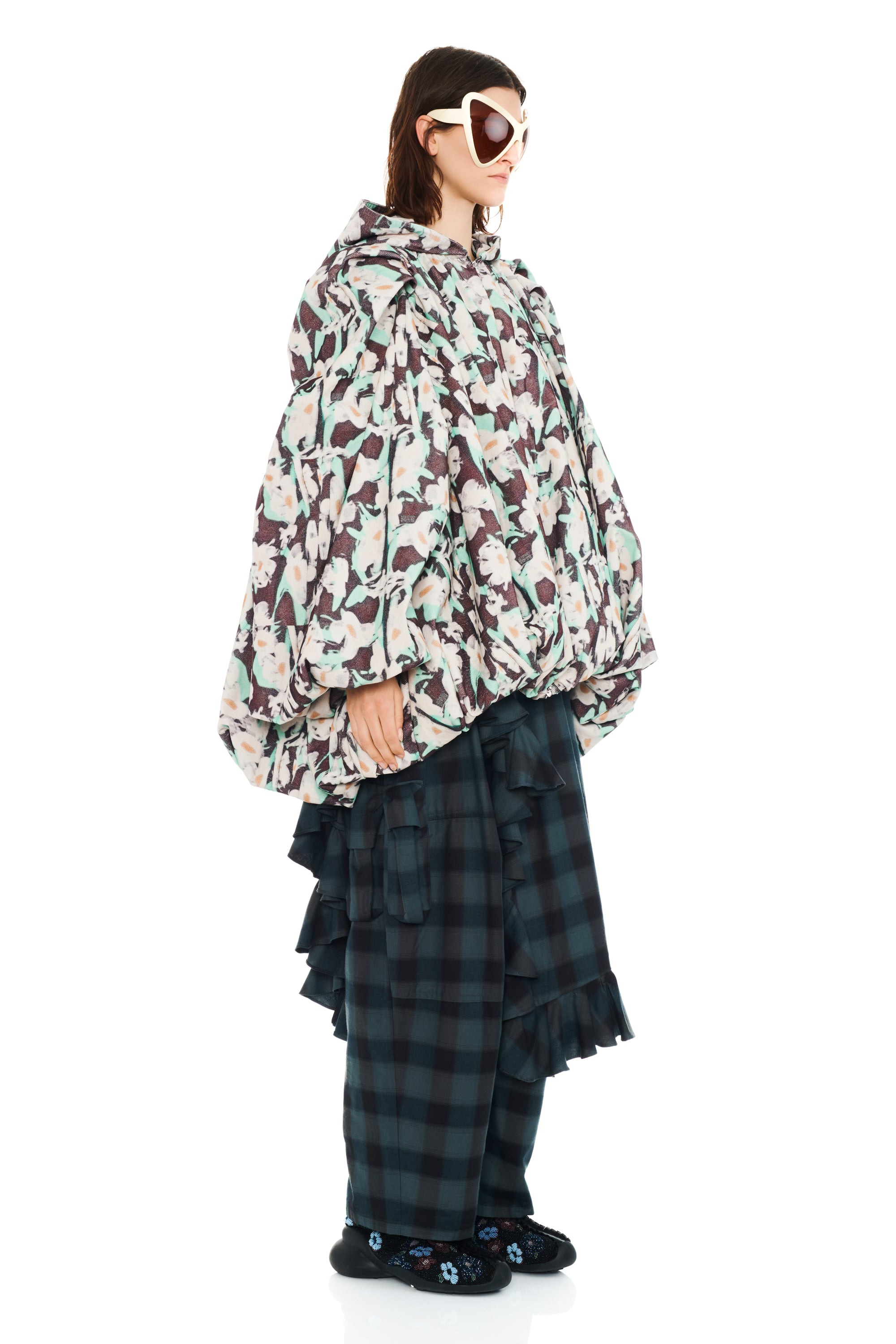BLACK PAINTED DAISY PILLOW COAT - 3