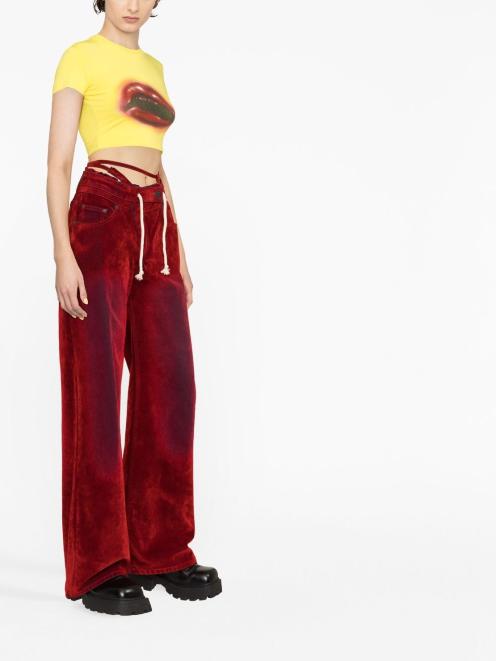 distressed velvet wide-leg trousers - 2