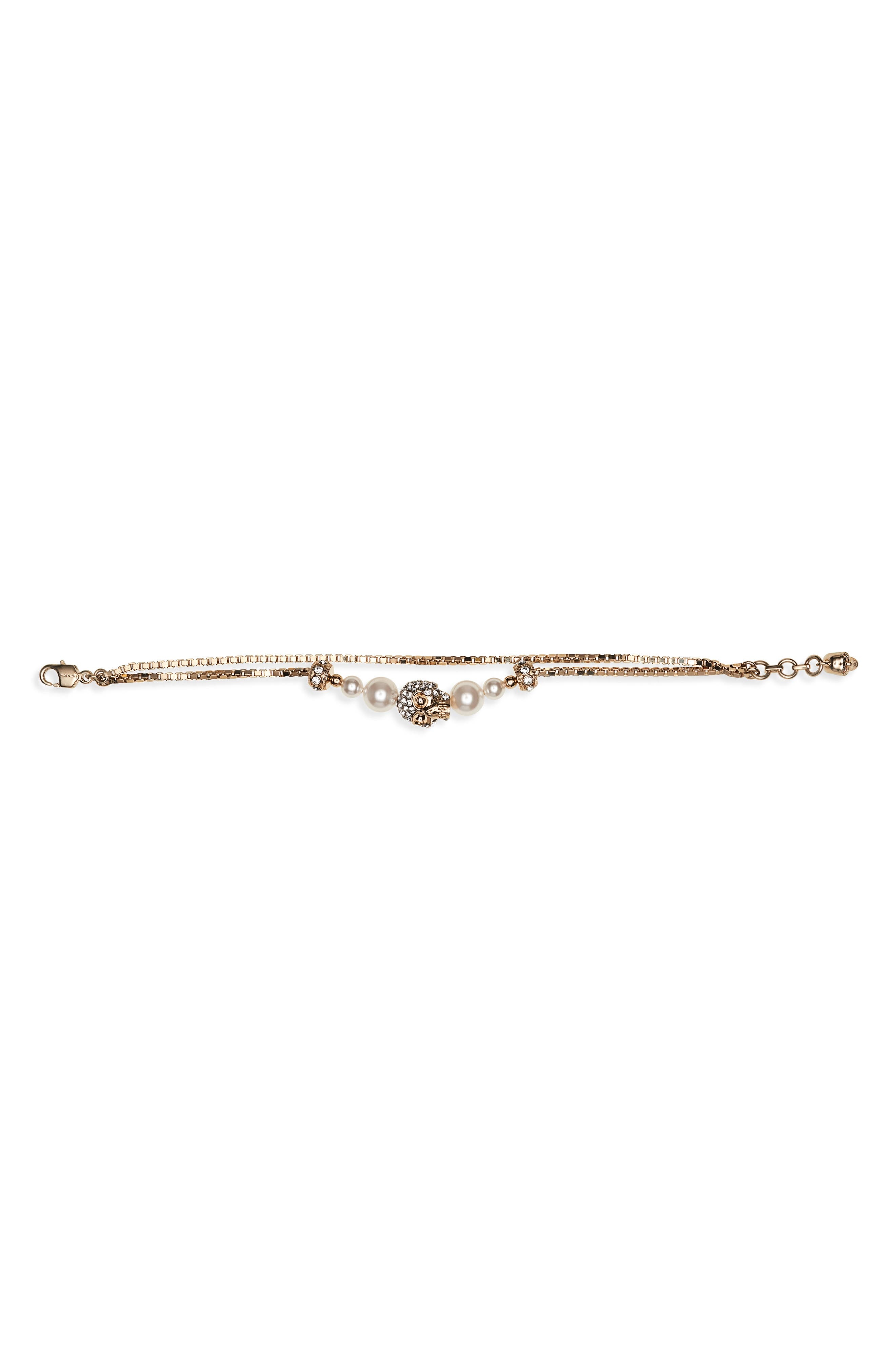McQueen Crystal Skull & Faux Pearl Bracelet in Pearl/Sw at Nordstrom - 5