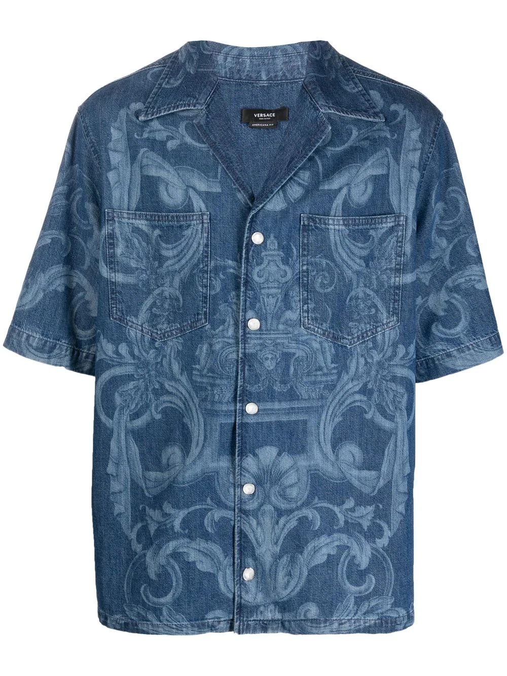 Barocco print denim shirt - 1