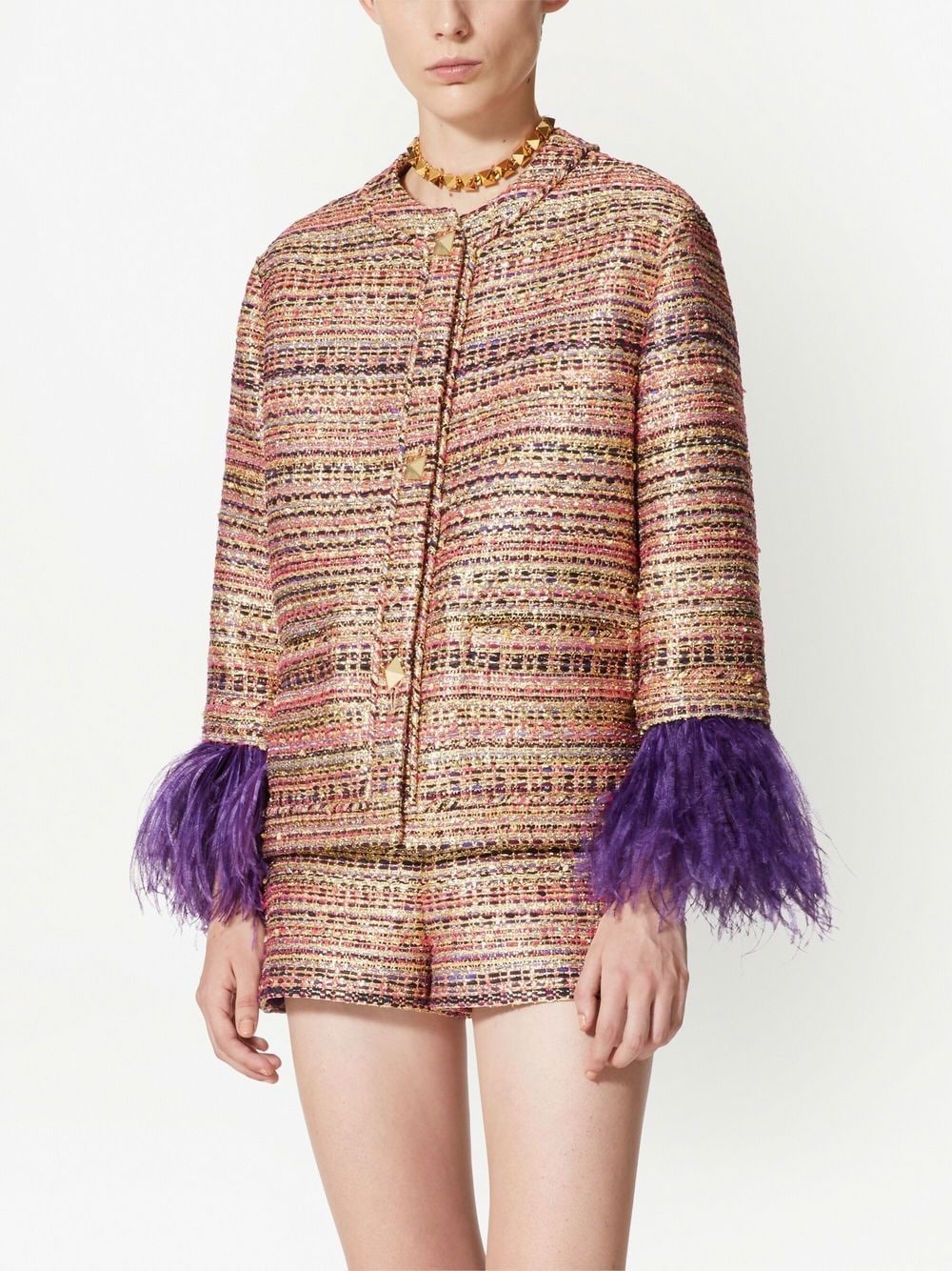 Tweed Party feather-trim jacket - 3