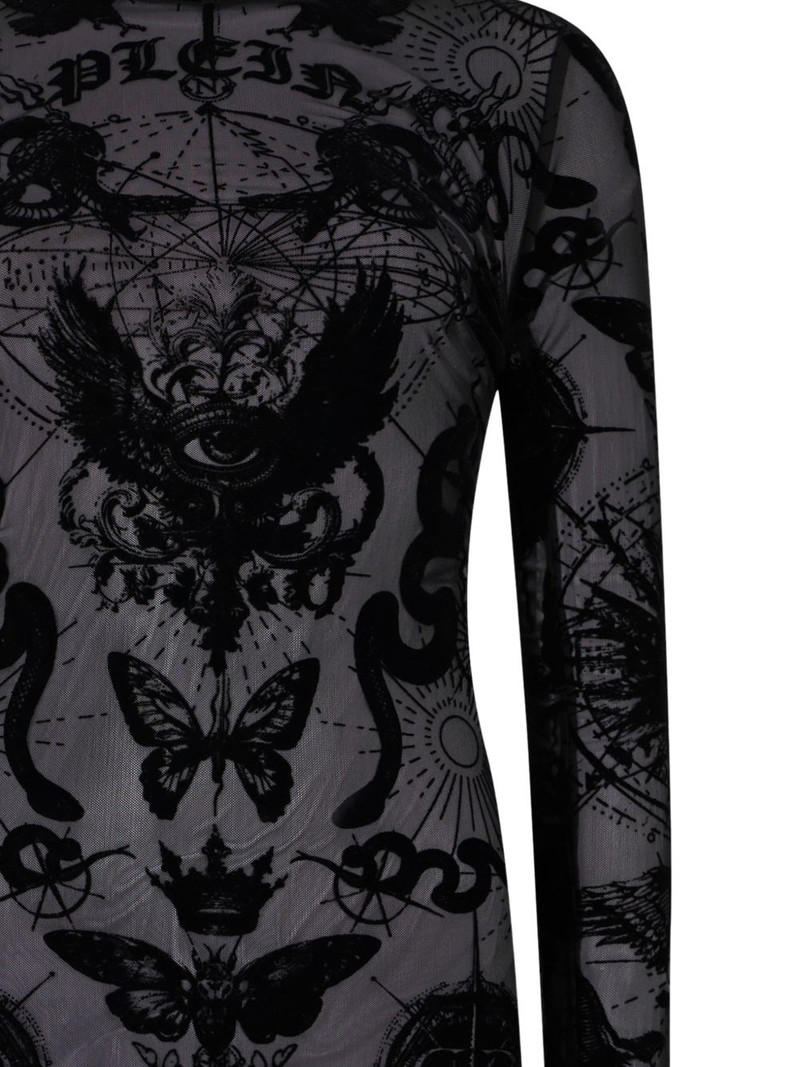 PHILIPP PLEIN long-sleeve butterfly-tattoo mini dress outlook