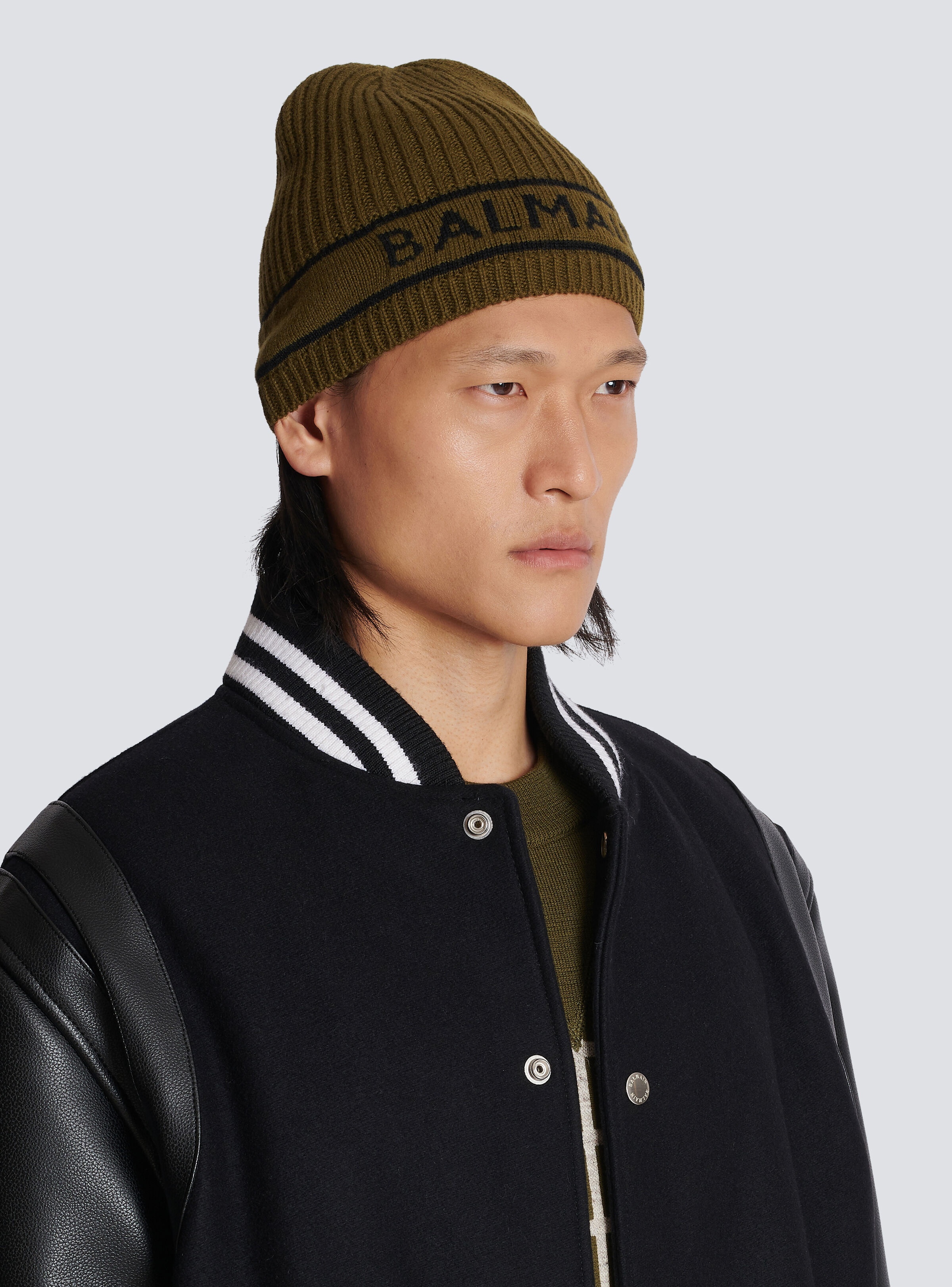 Balmain logo embroidered wool hat - 4