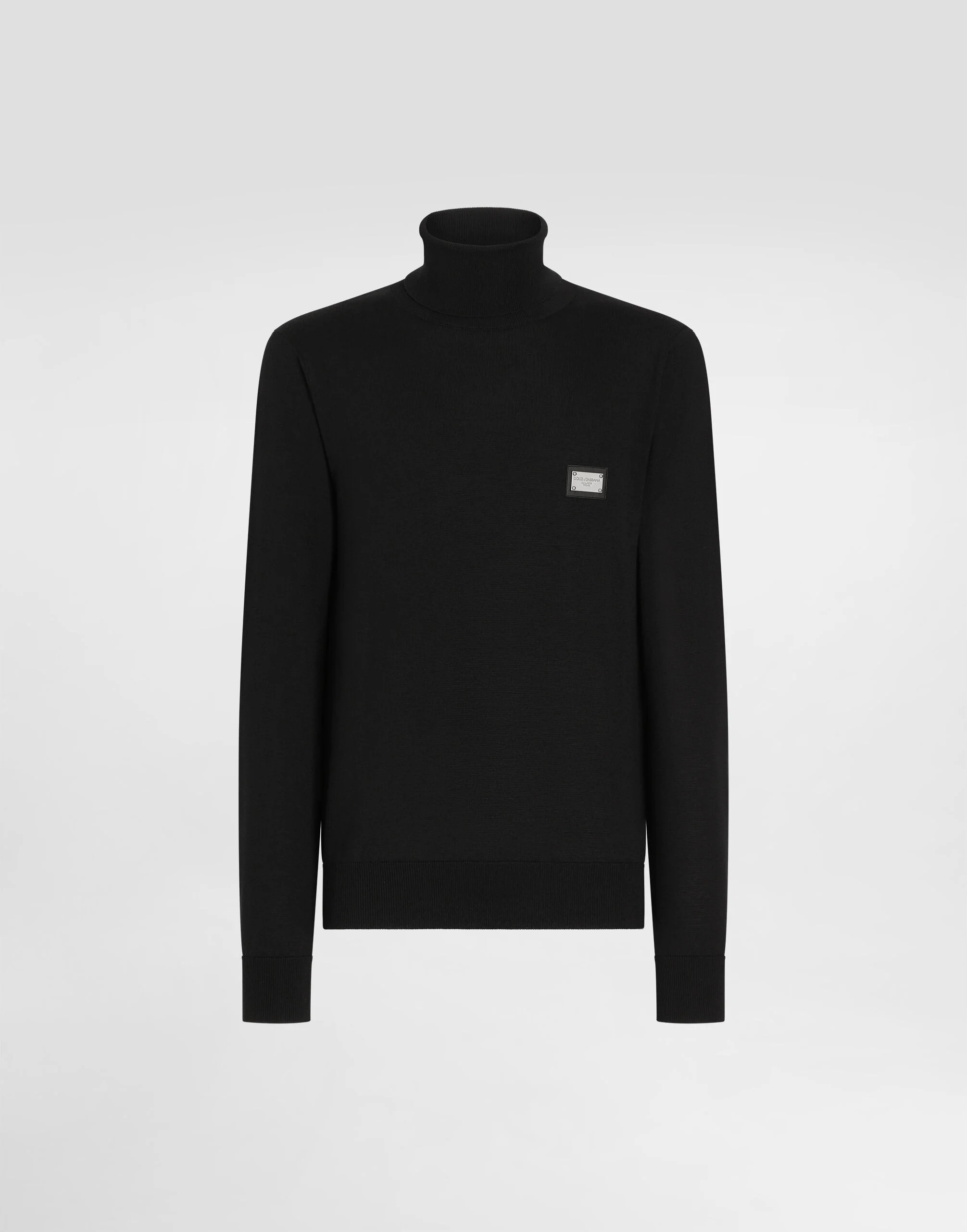 Wool turtle-neck sweater with branded tag - 1