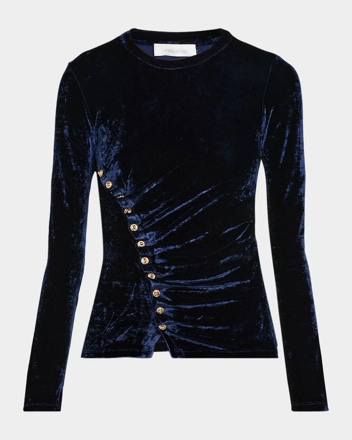 Ruched Velvet Long-Sleeve Top - 1