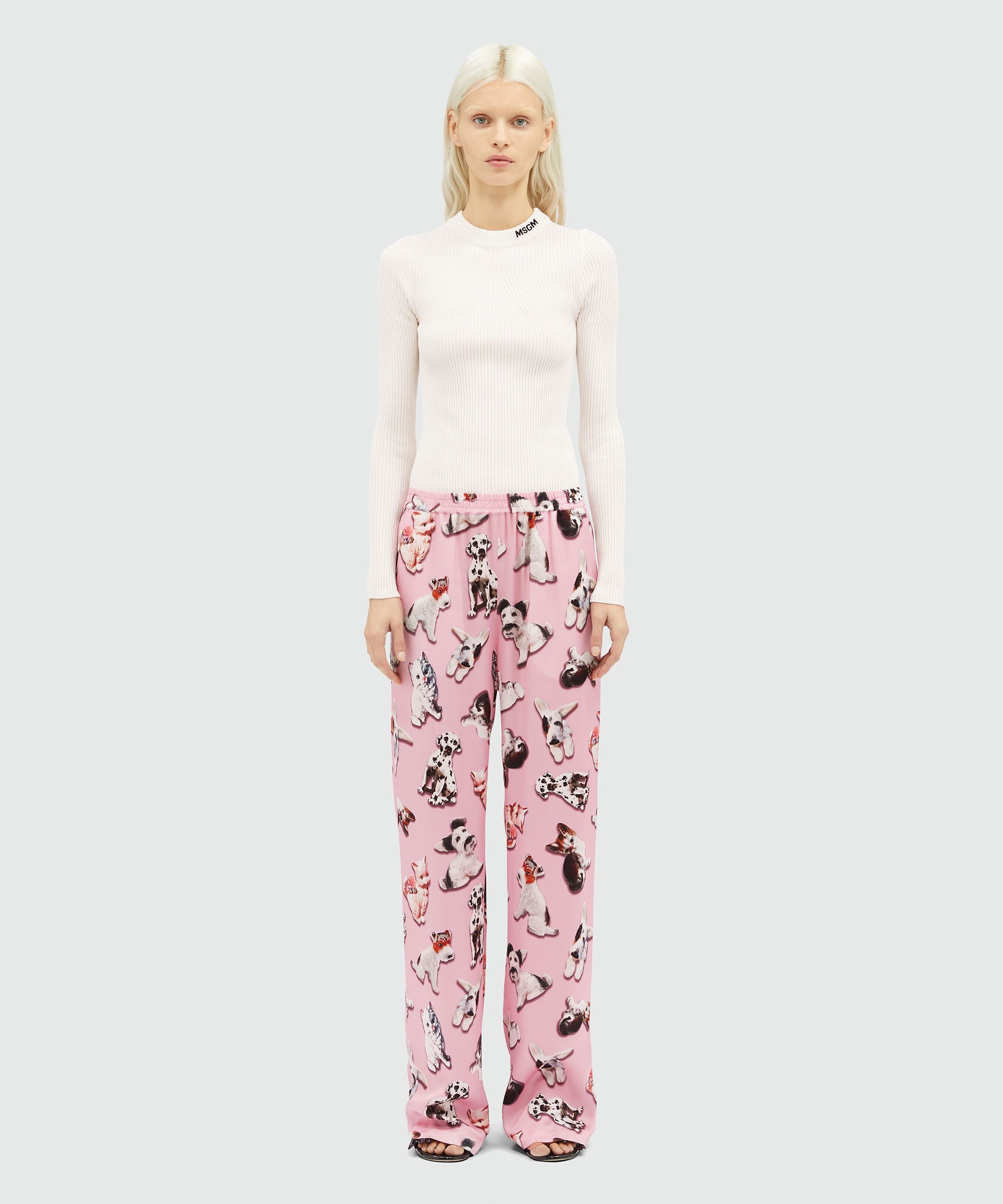 Straight pants with "Ceramic Puppies" motif - 2