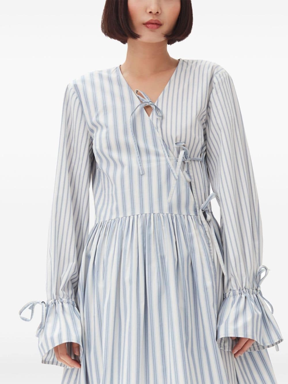stripe-print cotton mini wrap dress - 5