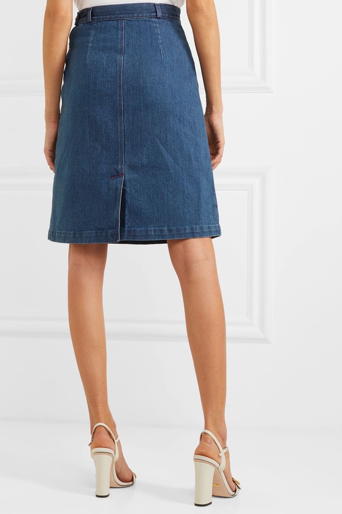 Button-embellished denim skirt  - 4