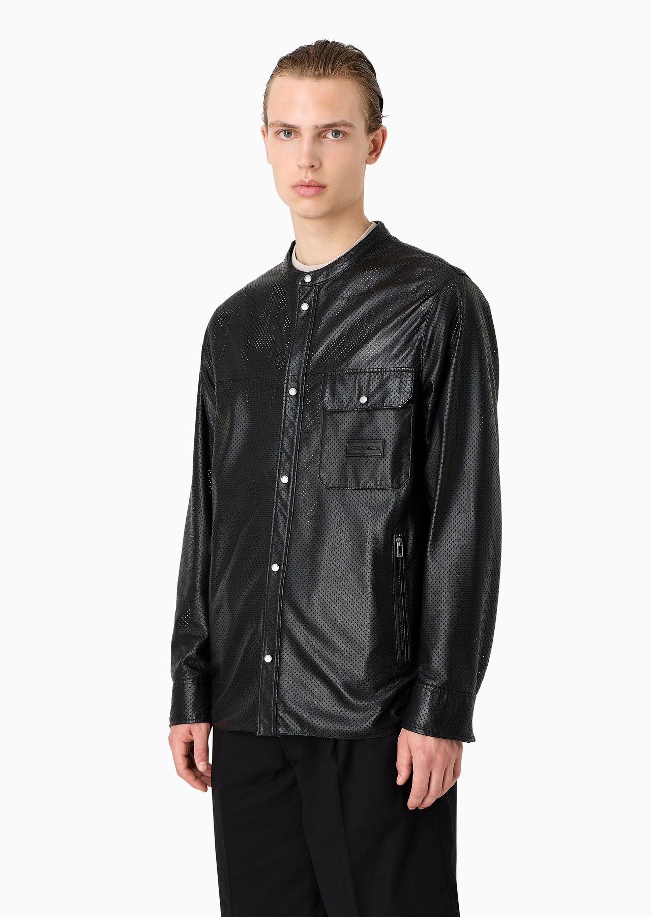 Shirt jacket in perforated, semi-aniline nappa lambskin - 2