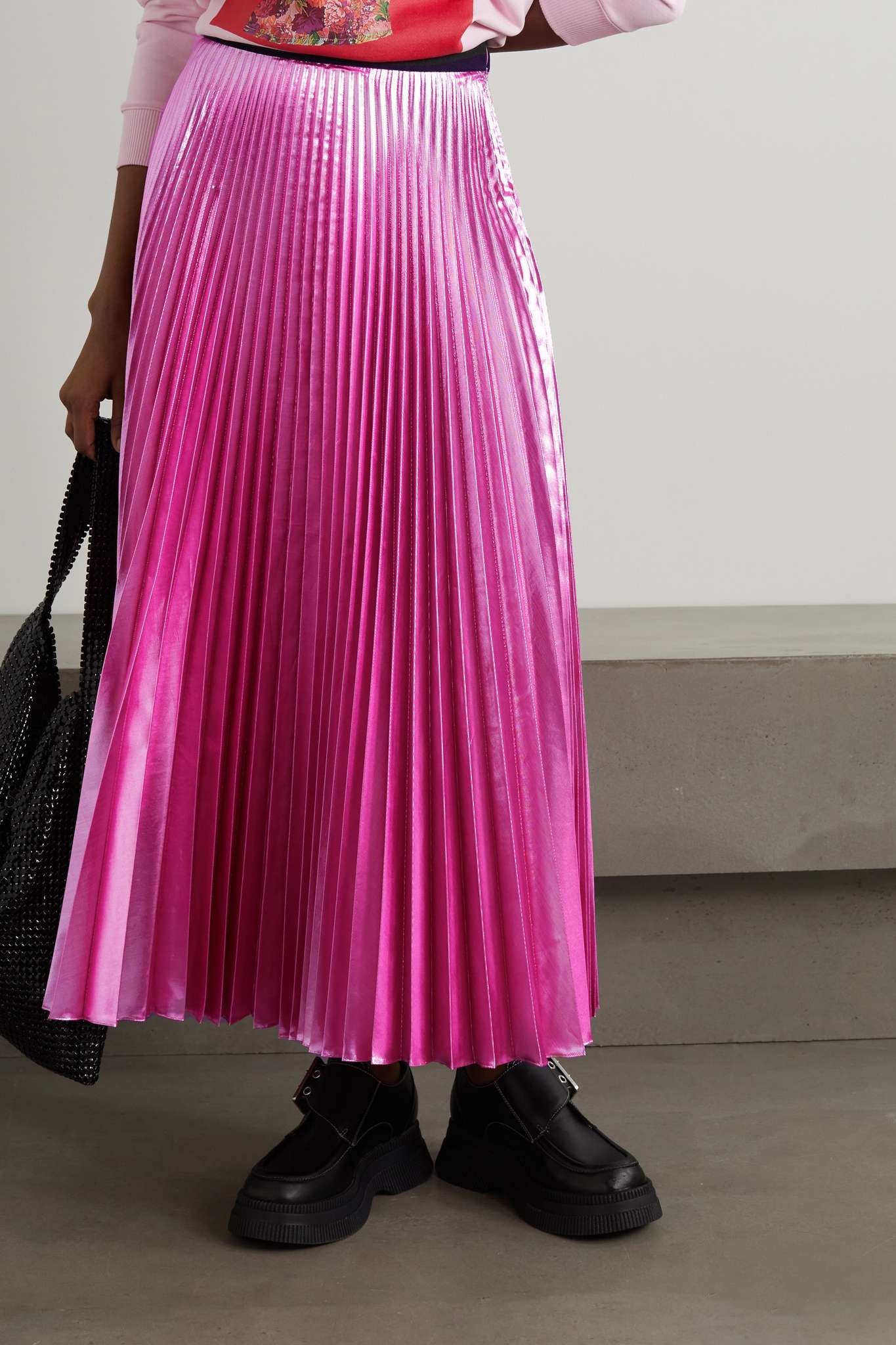 Pleated lamé midi skirt - 3