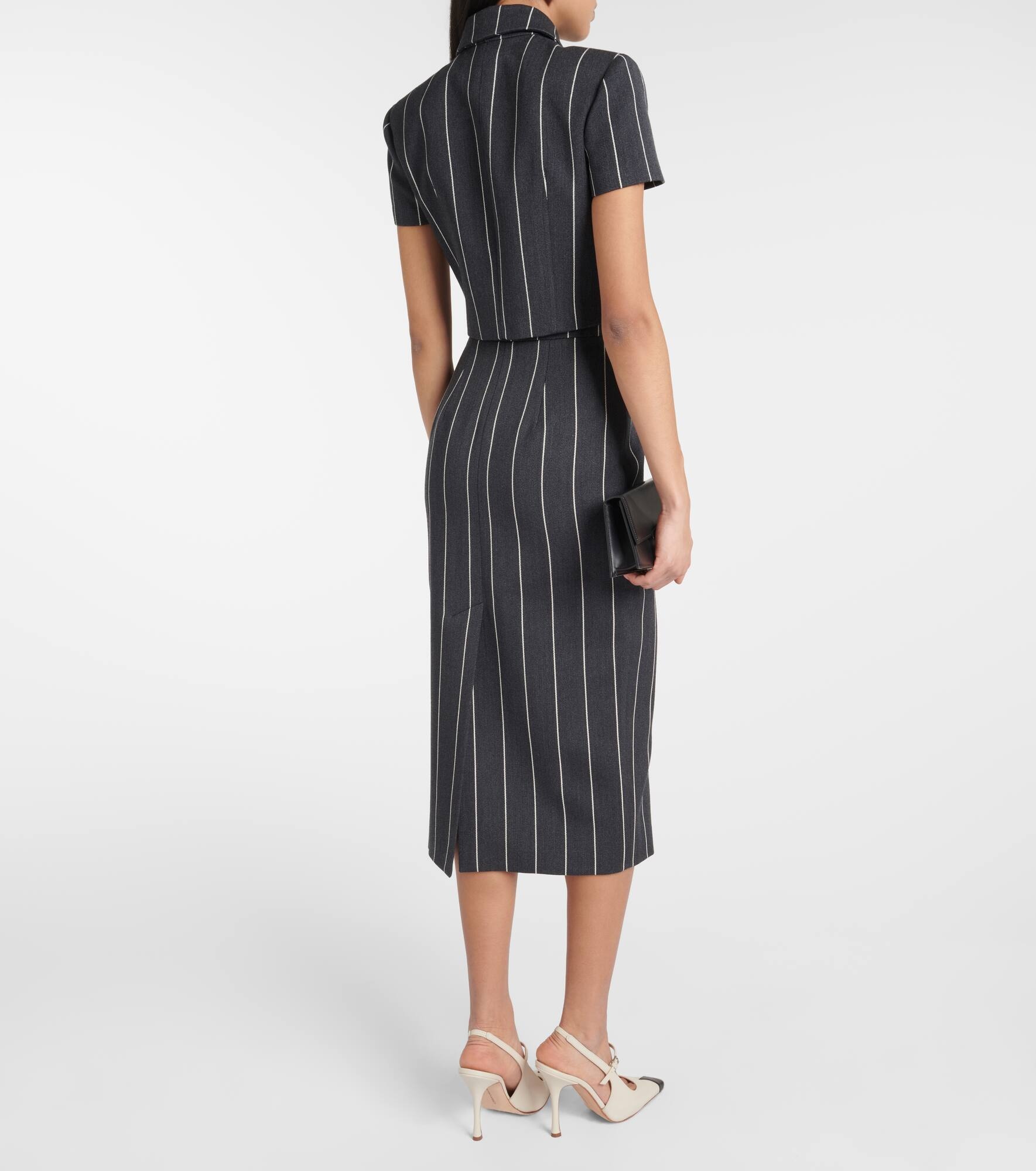 Pinstripe cropped wool-blend jacket - 3