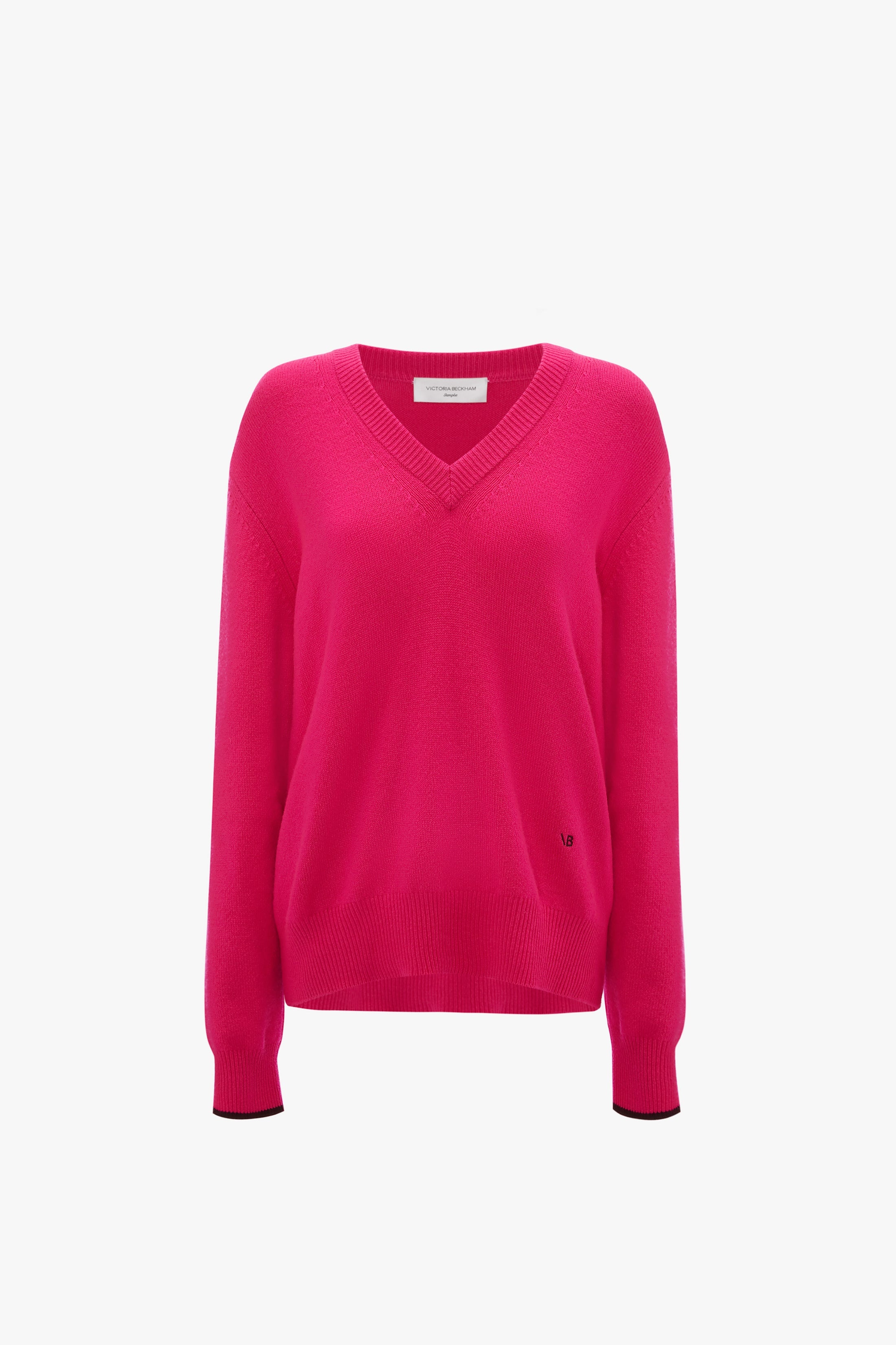 Oversized V Neck Jumper in Hot Pink - 1