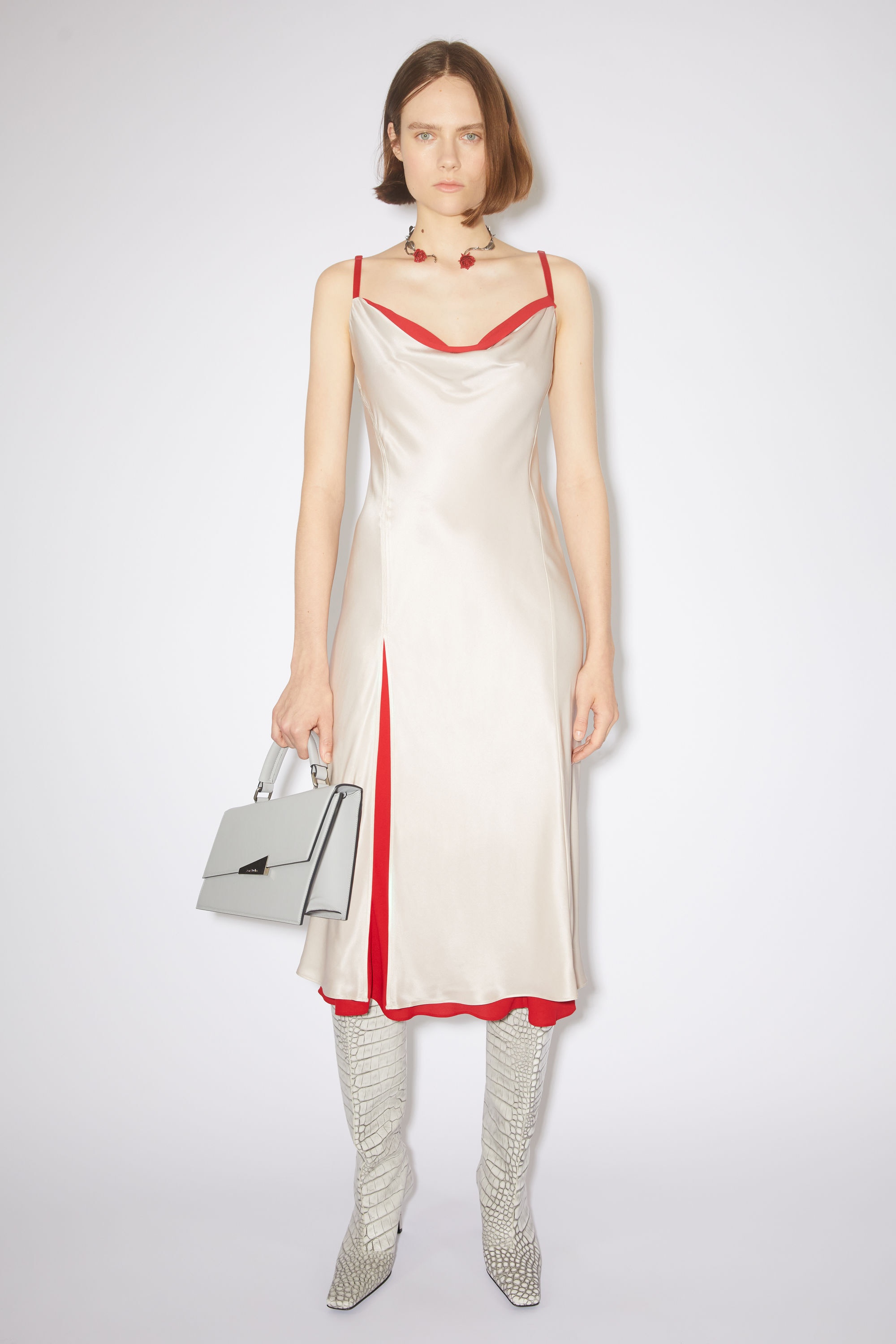 Satin slip dress - Pebble beige - 2
