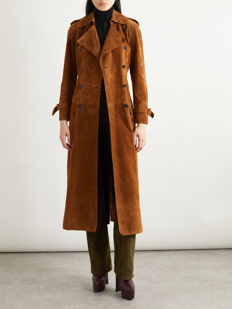 SAINT LAURENT Suede trench coat Brown outlook