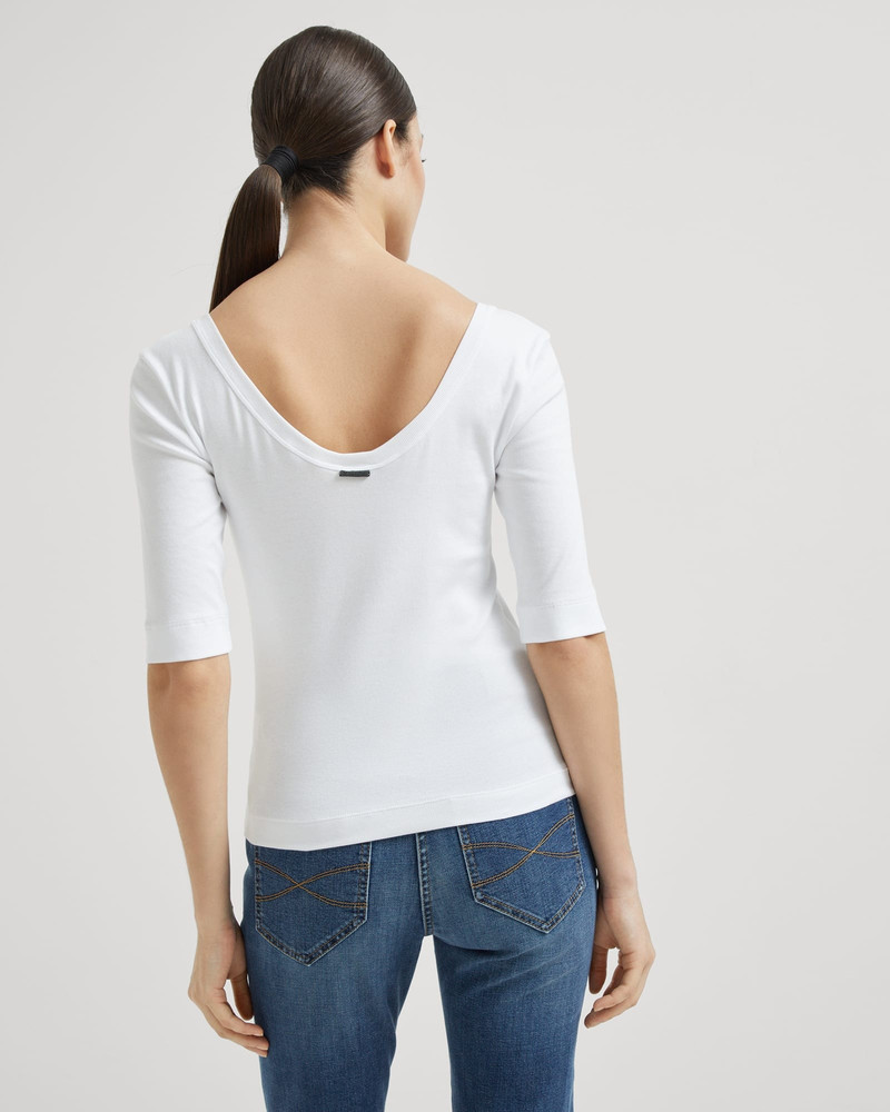 Brunello Cucinelli Stretch cotton ribbed jersey T-shirt with monili outlook