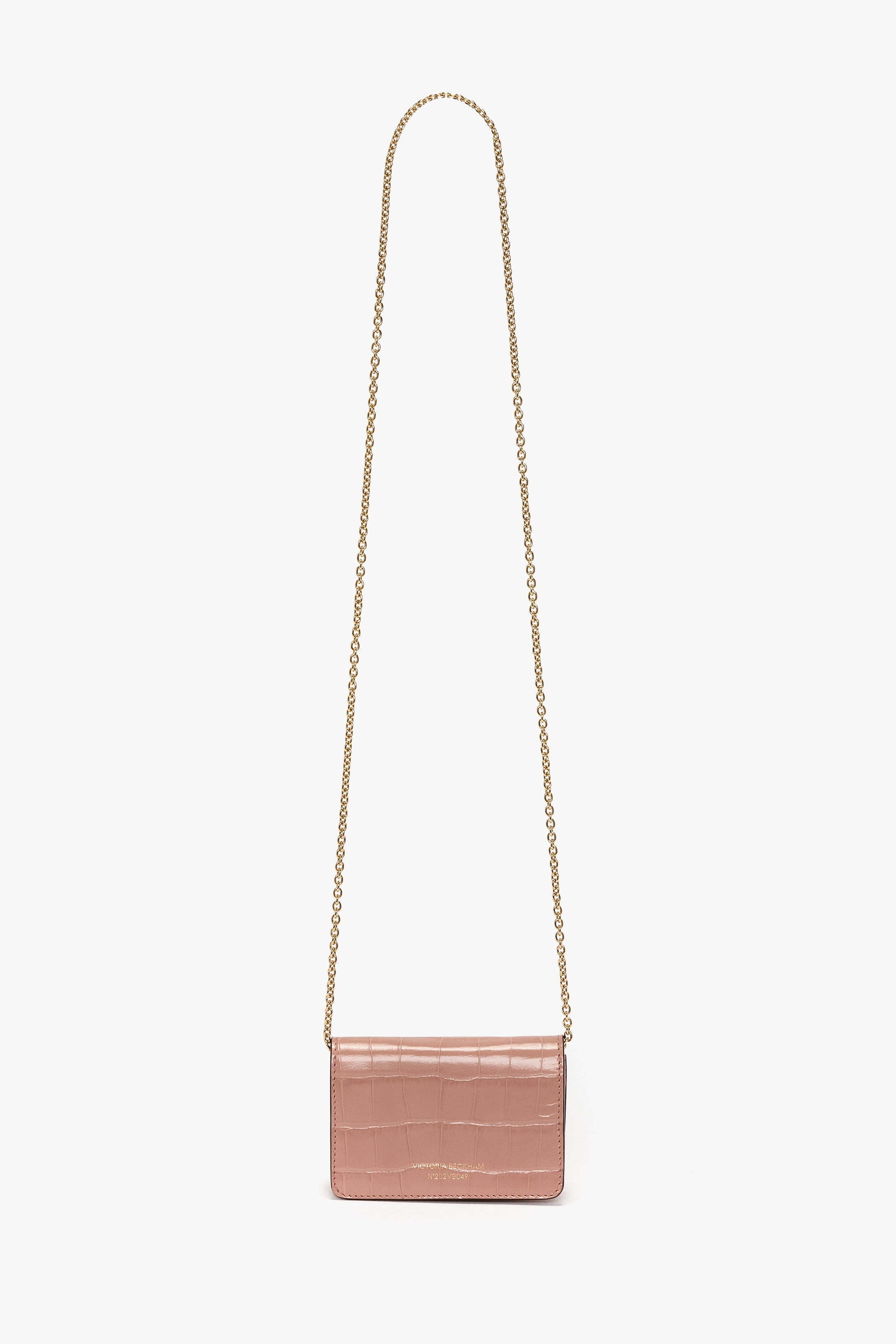 Micro Dorian Bag With Chain Strap In Blush Pink Croc Embossed Leather - 3