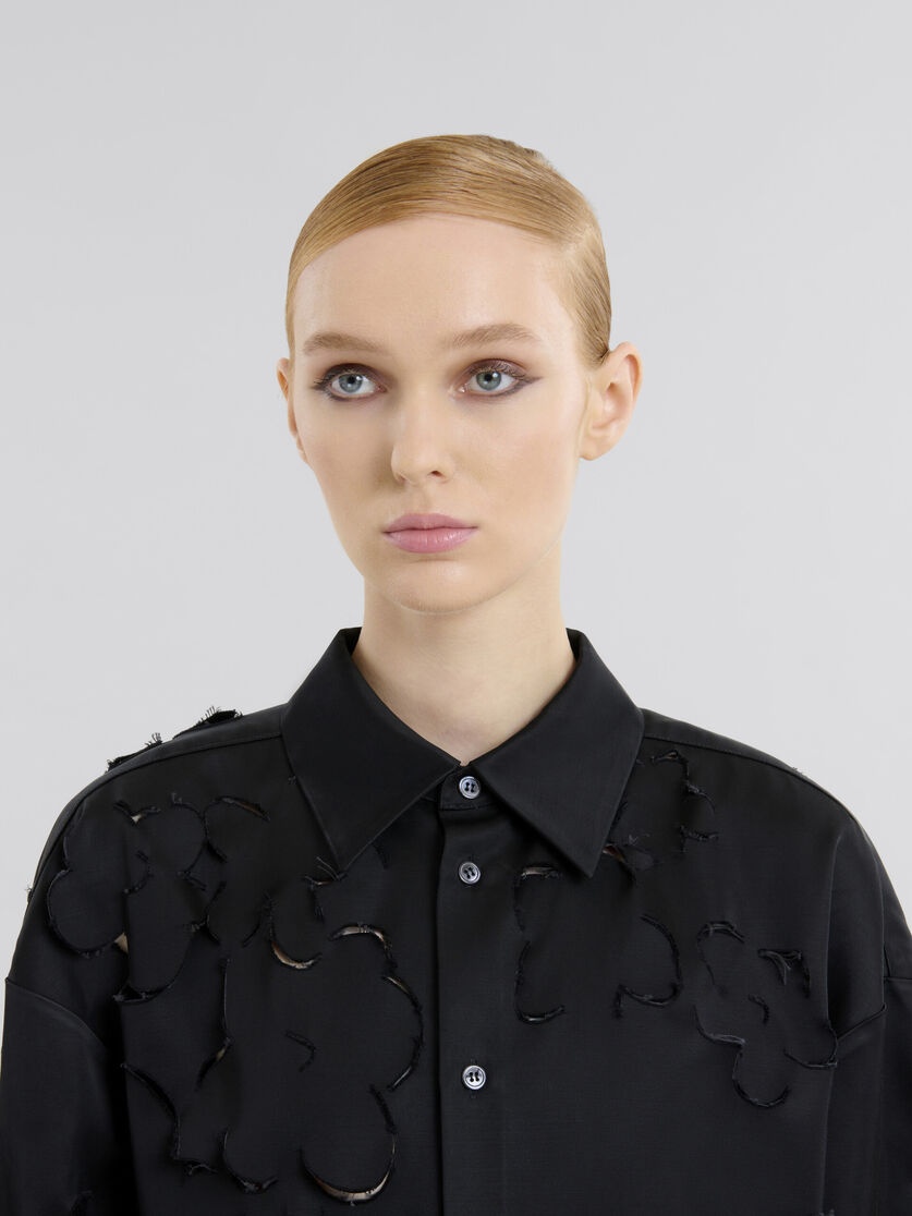 BLACK DUCHESS SATIN SHIRT WITH CUT OUT DETAIL - 4