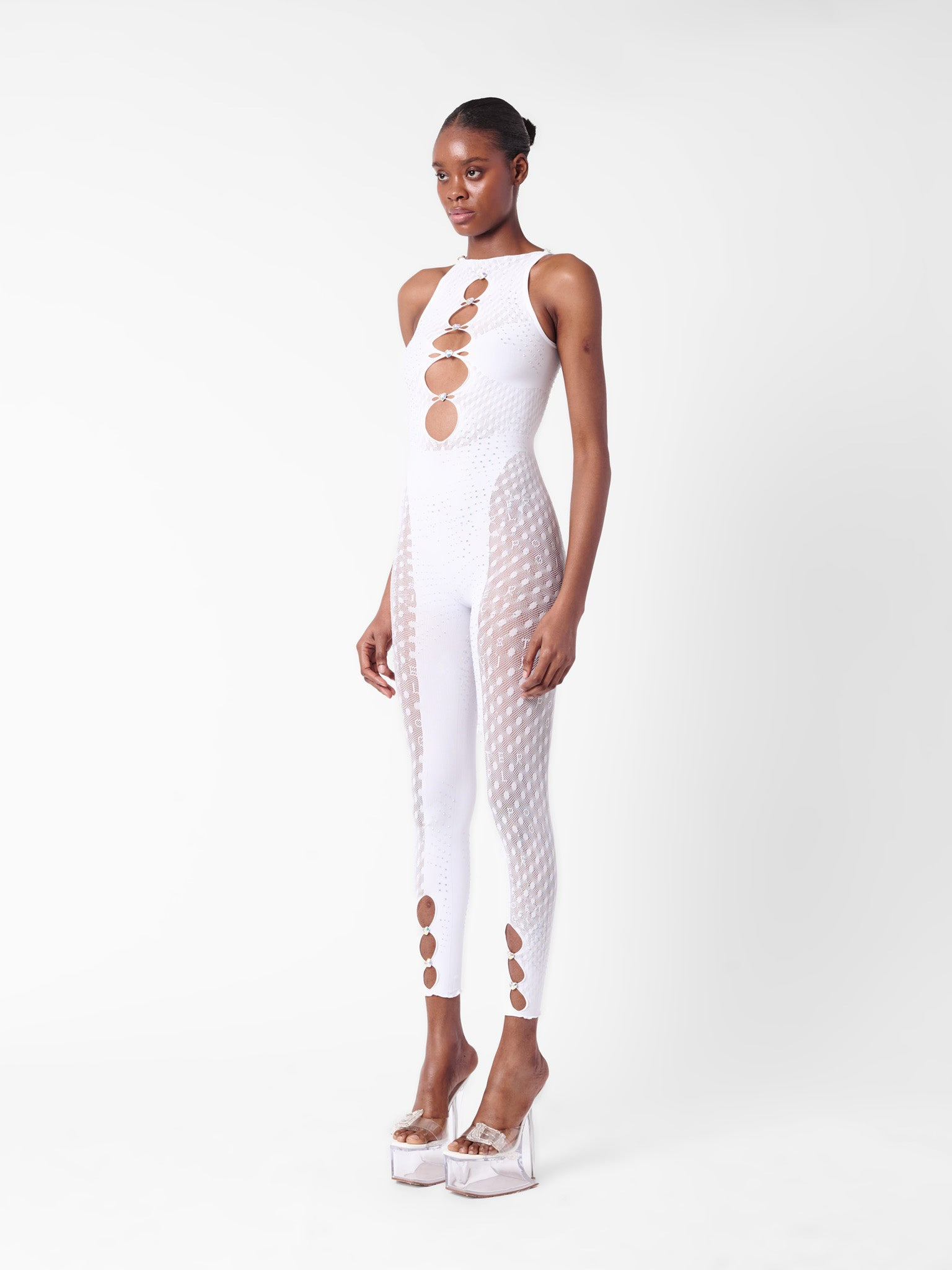 RHINESTONED JANICE JUMPSUIT OPTIC WHITE - 5