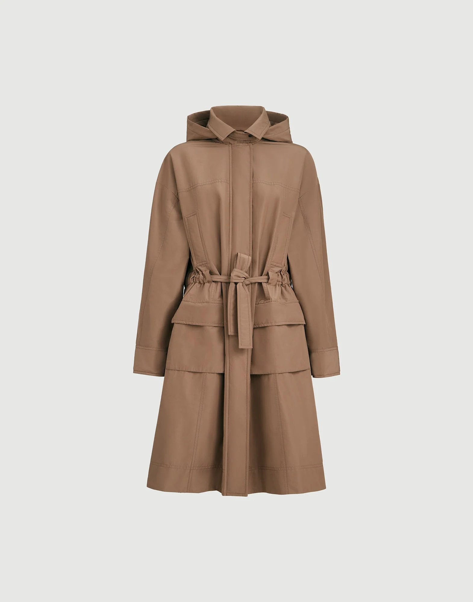 Techno cotton taffeta coat with detachable hood and shiny zipper pull - 1