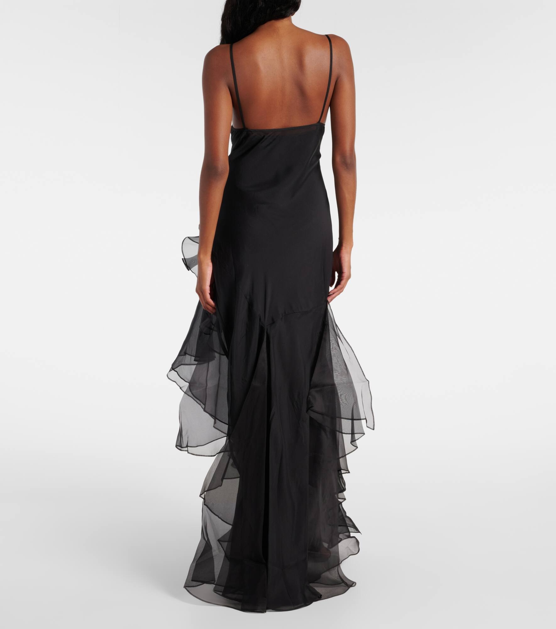 Sage Flounce ruffled sheer silk maxi dress - 3