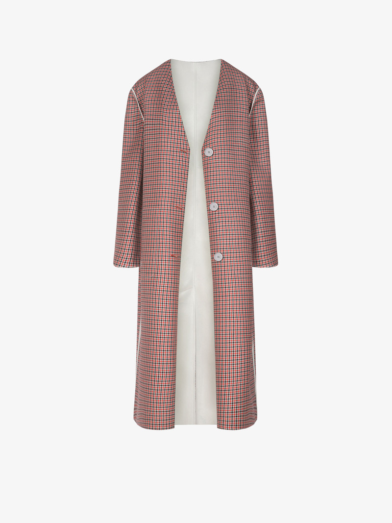 Wrap reversible coat in leather and wool 1