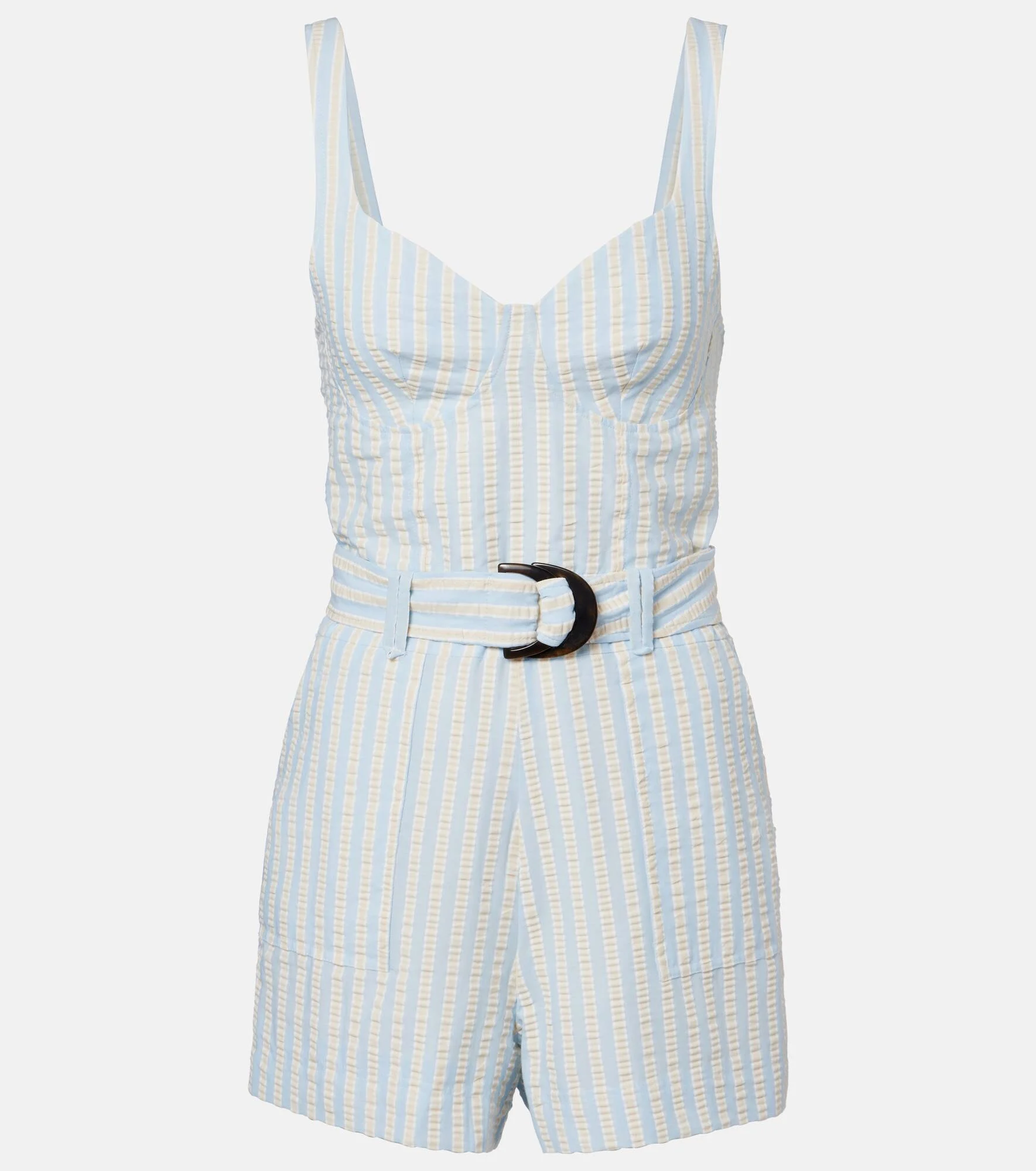 Striped cotton-blend seersucker romper - 1