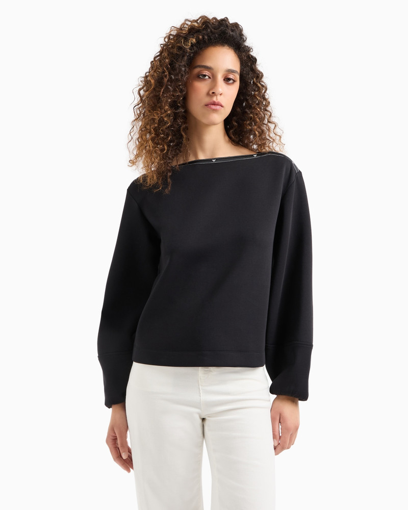 Double jersey boat neck sweatshirt with eagle logo tape 2