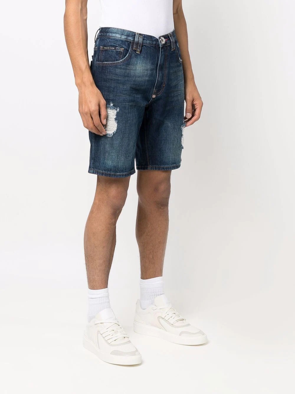 logo plaque denim shorts - 3