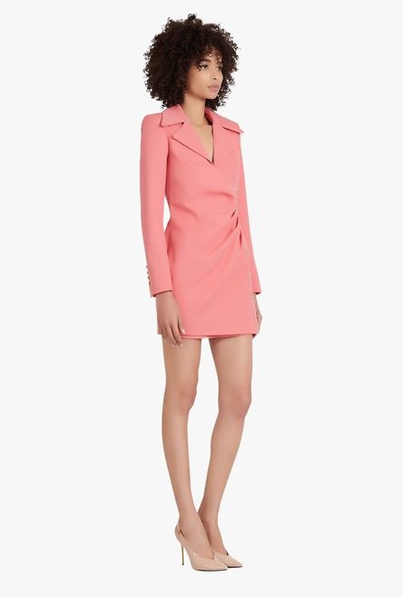 Salmon pink draped wool dress - 7