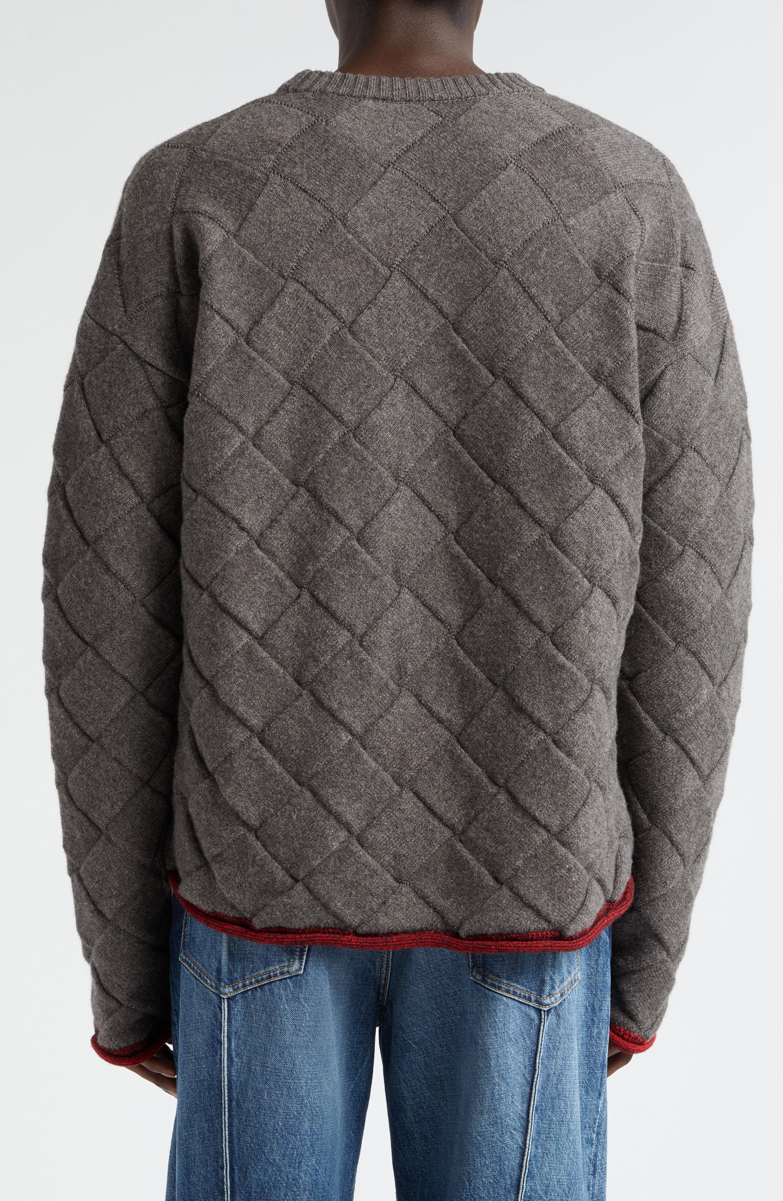 Intrecciato 3D Knit Wool Blend Crewneck Sweater - 3