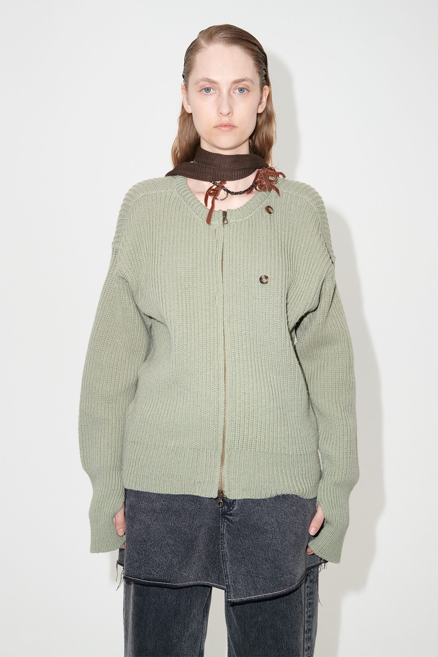 Zip Wrap Cardigan Refined Green Quotidian Wool - 3