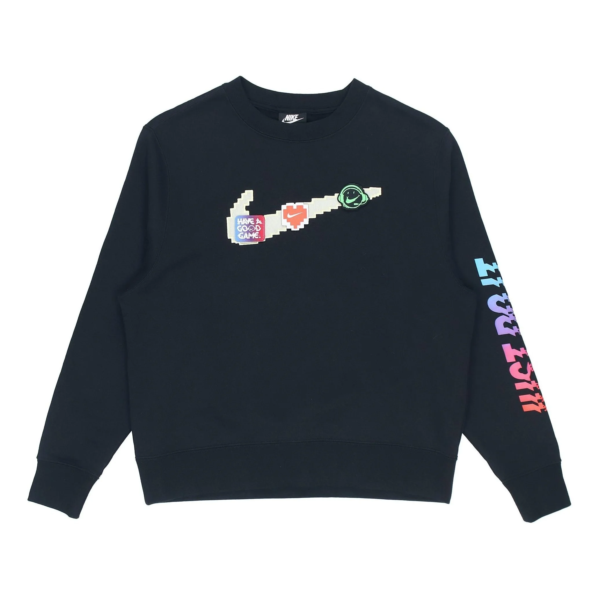 (WMNS) Nike Sportswear Logo Fleece Crew Sweatshirt 'Black Multi' DC3941-010 - 1