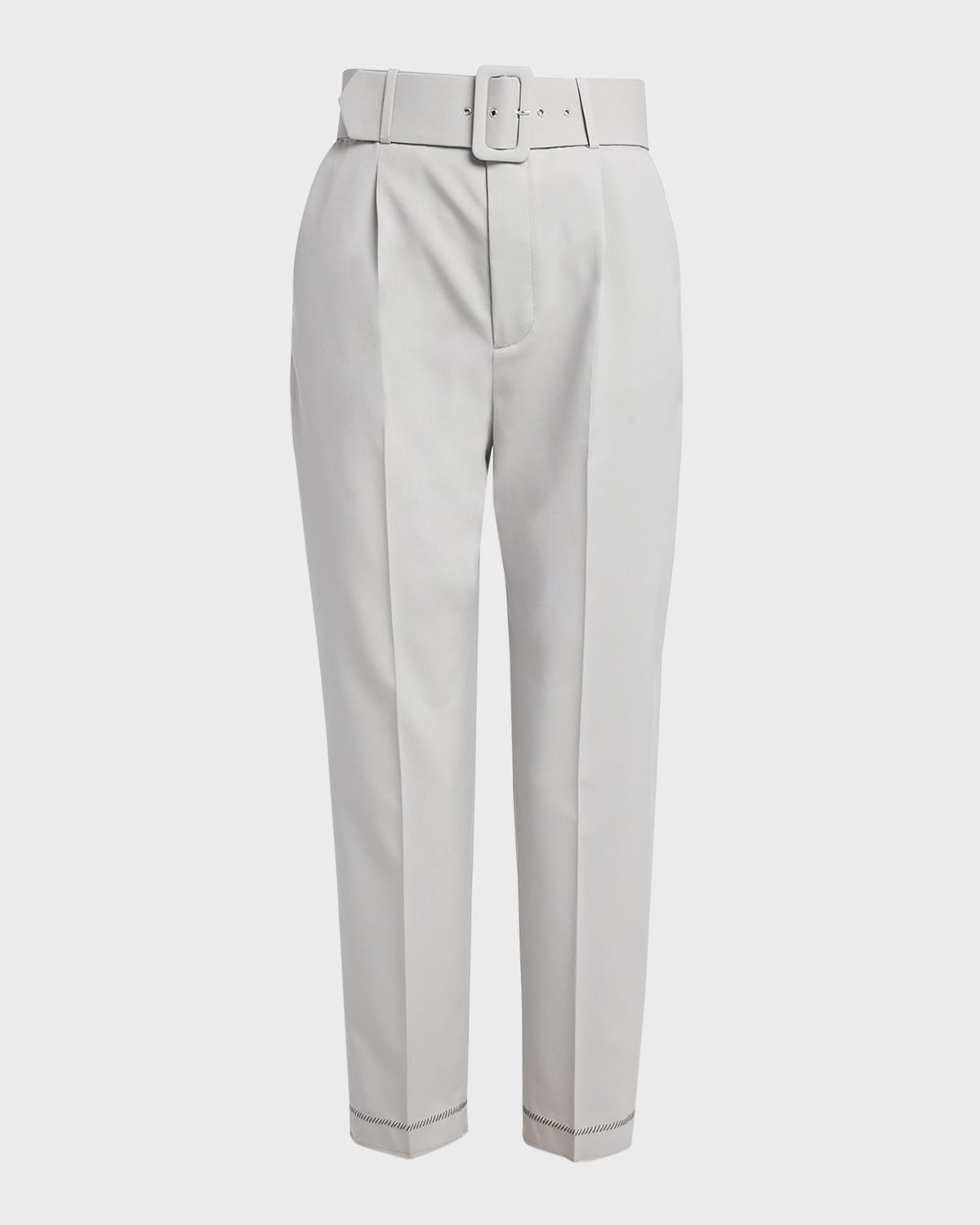 Wool Straight-Leg Trousers with Wide Belt - 1