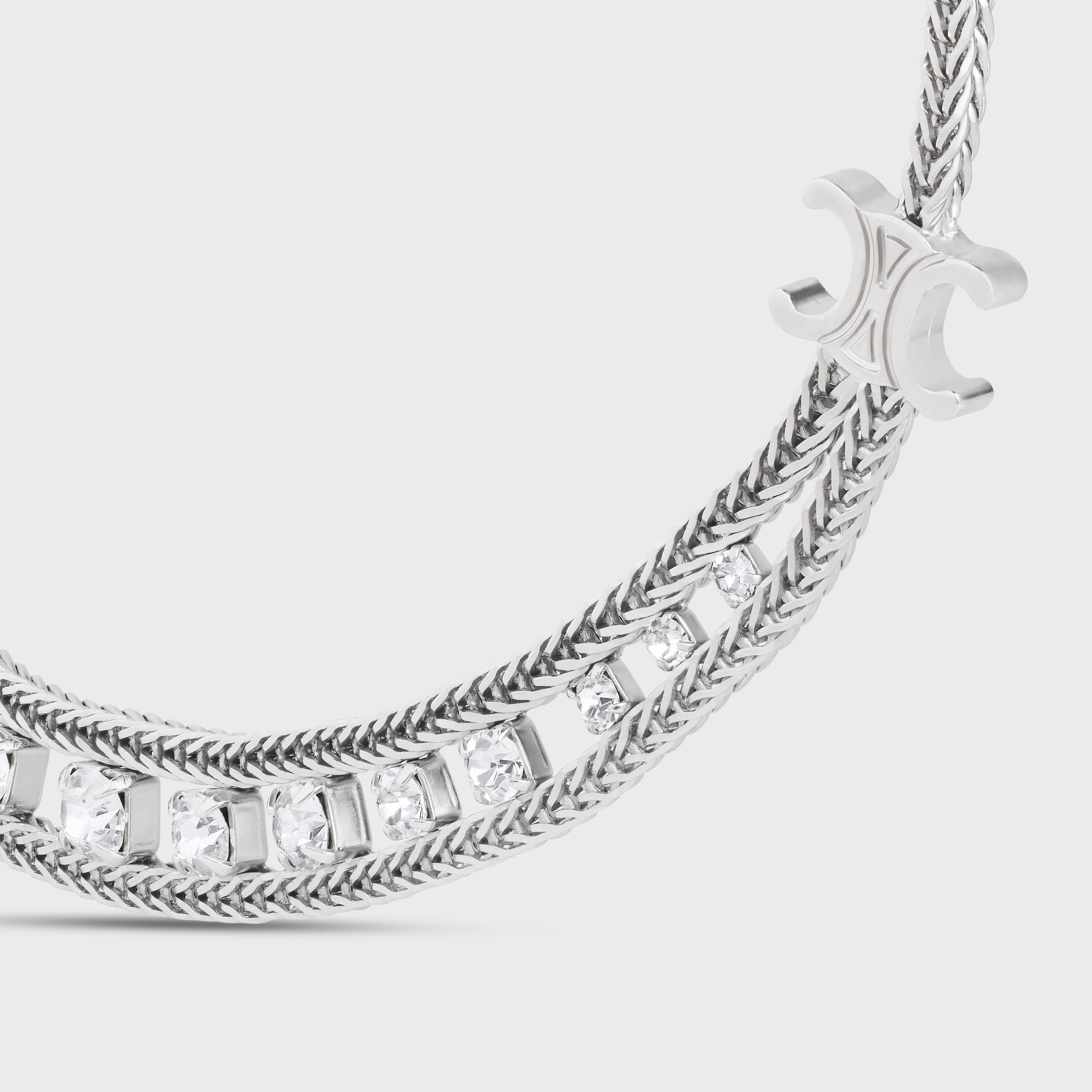 Celine Daisy Short Necklace in Brass with Rhodium Finish and Strass - 2