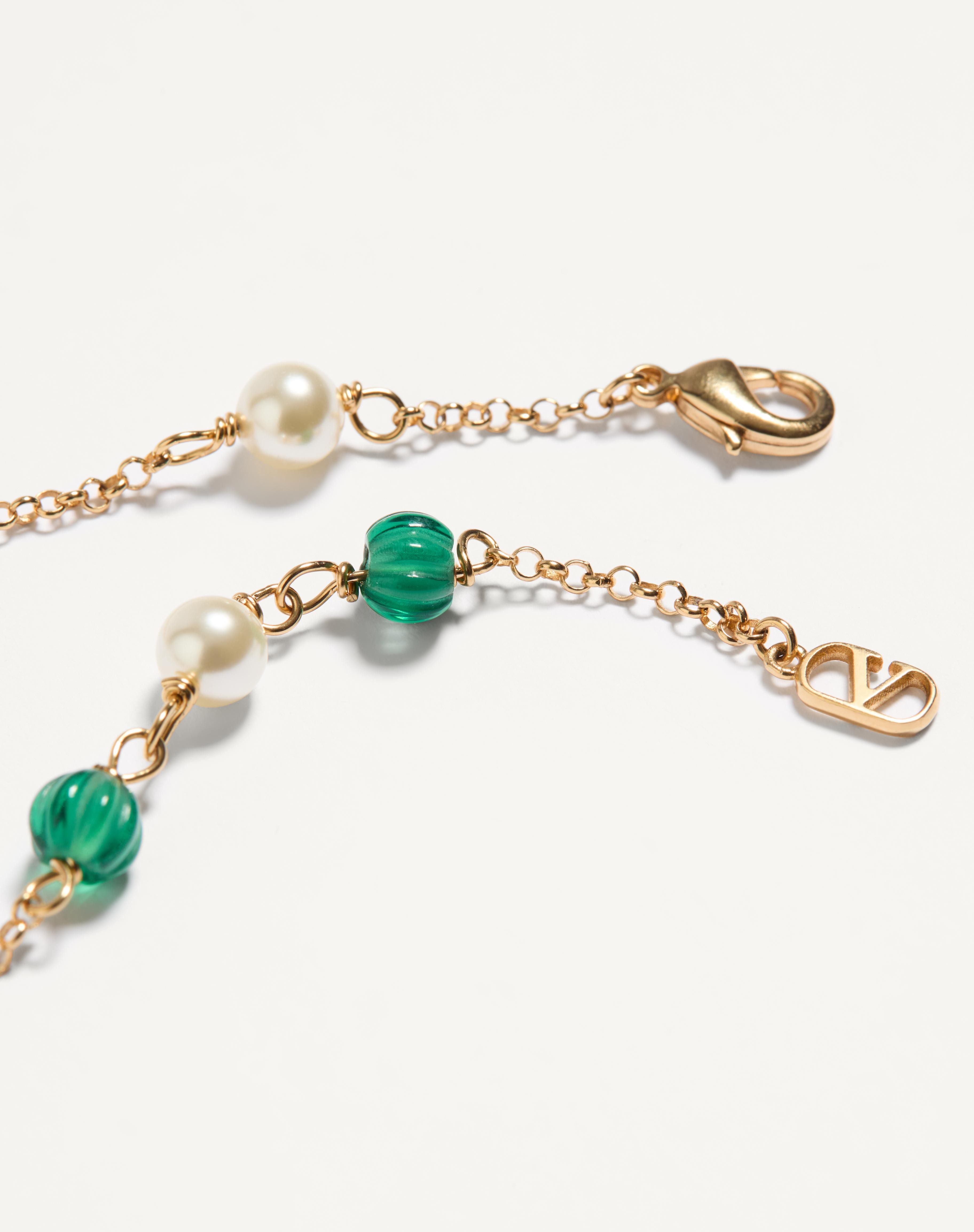 VLOGO SIGNATURE LONG NECKLACE IN METAL, PEARLS AND KNURLED GLASS - 4