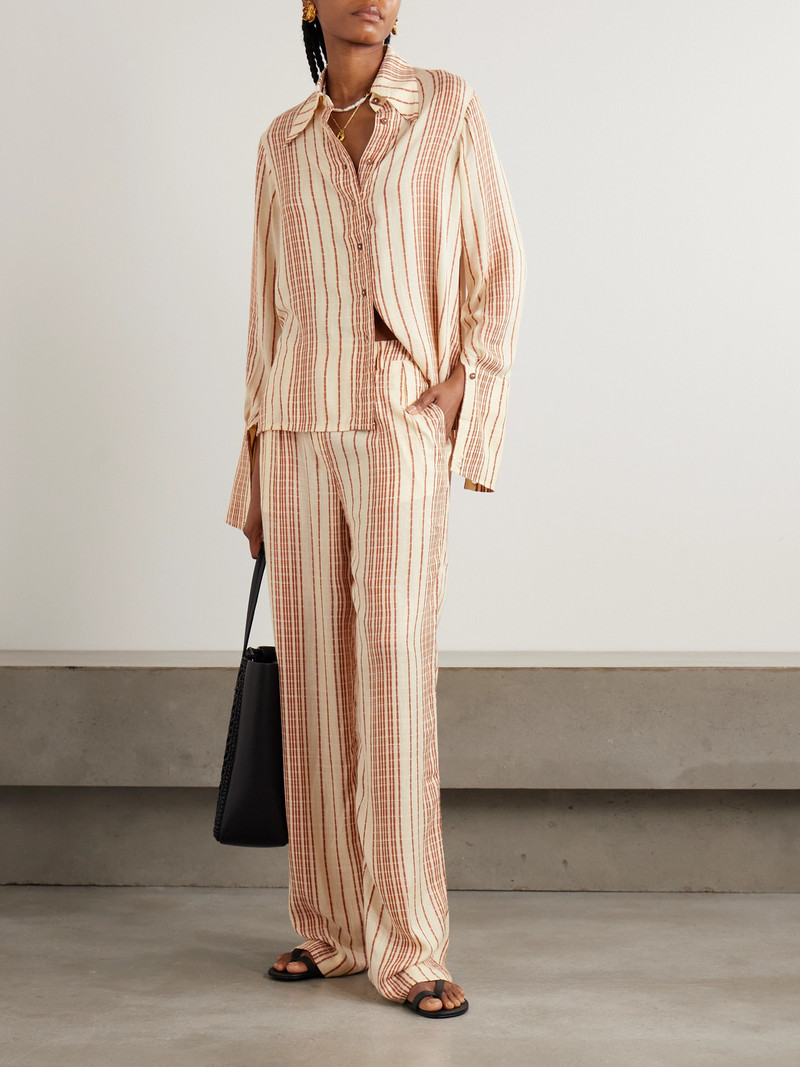 ALIX OF BOHEMIA Diana Penny Striped Linen-jacquard Straight-leg Pants outlook