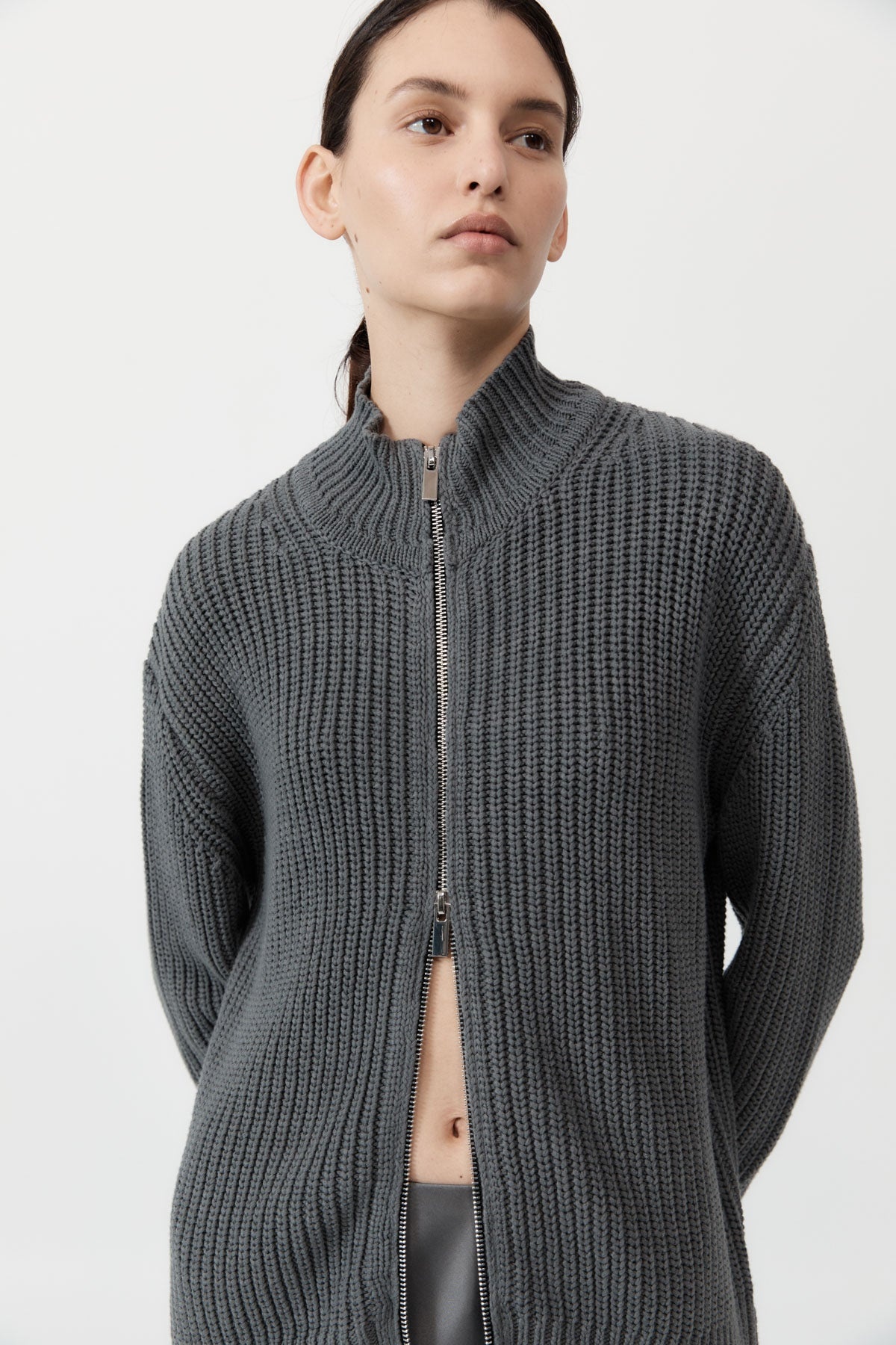 Zip Detail Cardigan - Smoke - 3