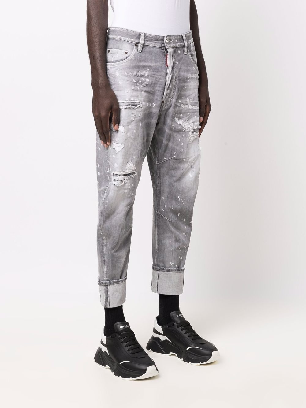 plaint-splatter distressed cropped jeans - 3