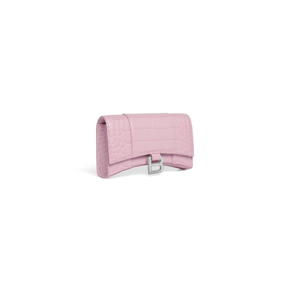 Women's Hourglass Wallet On Chain Crocodile Embossed  in Pink - 5