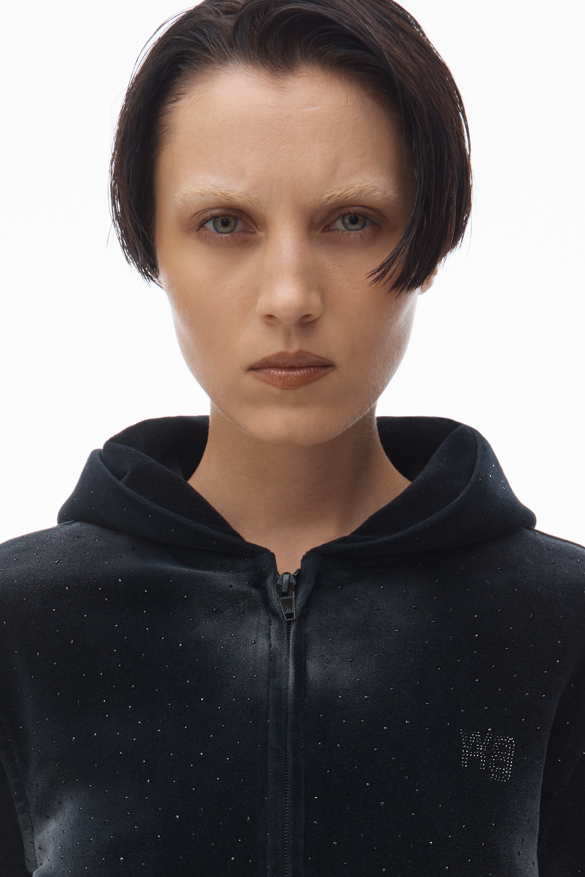 Hoodie with Clear Bead Hotfix in Crushed Velour - 4