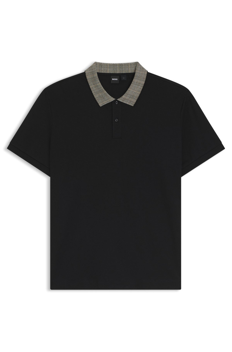 PIMA-COTTON POLO SHIRT WITH PATTERNED COLLAR 1