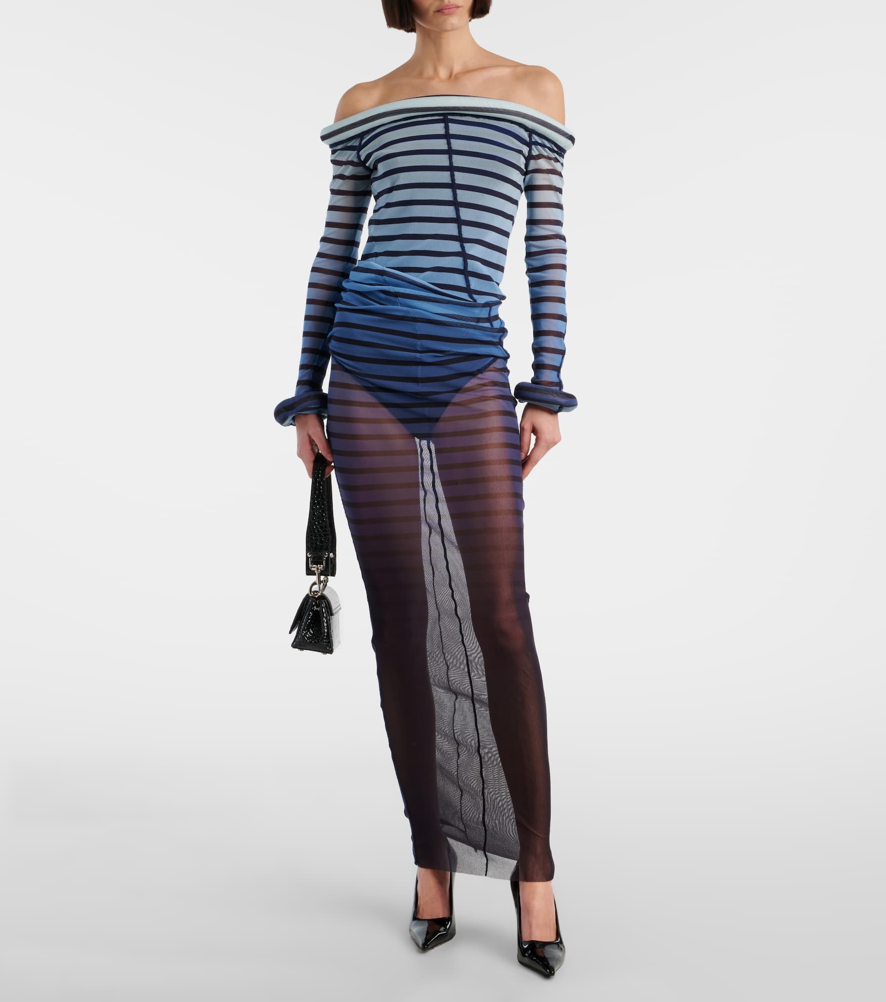 Striped semi-sheer tulle maxi dress - 2