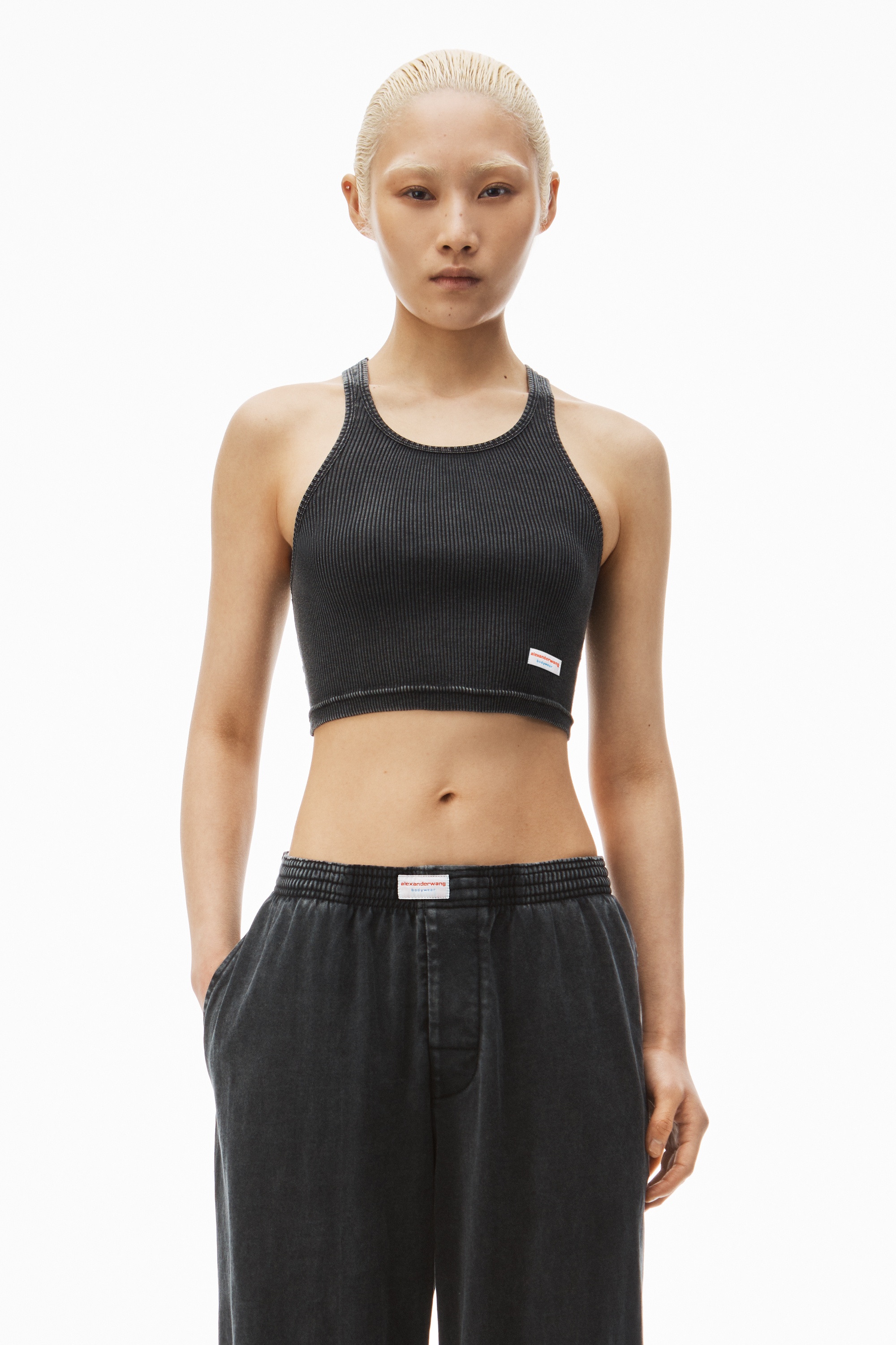 cropped racer tank in ribbed cotton - 2