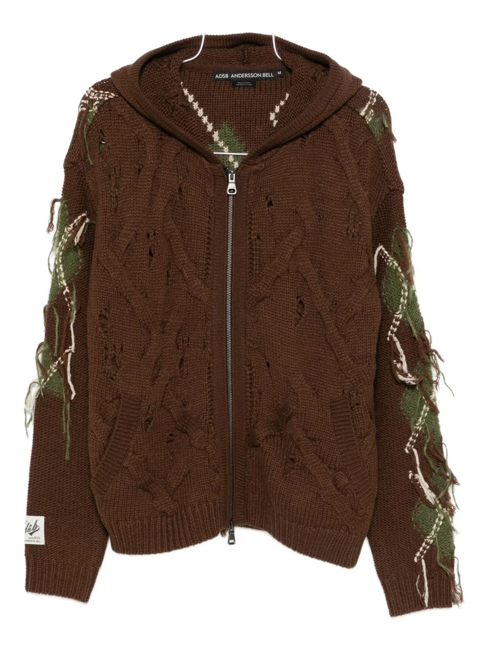 cable-knit fringed hoodie - 1