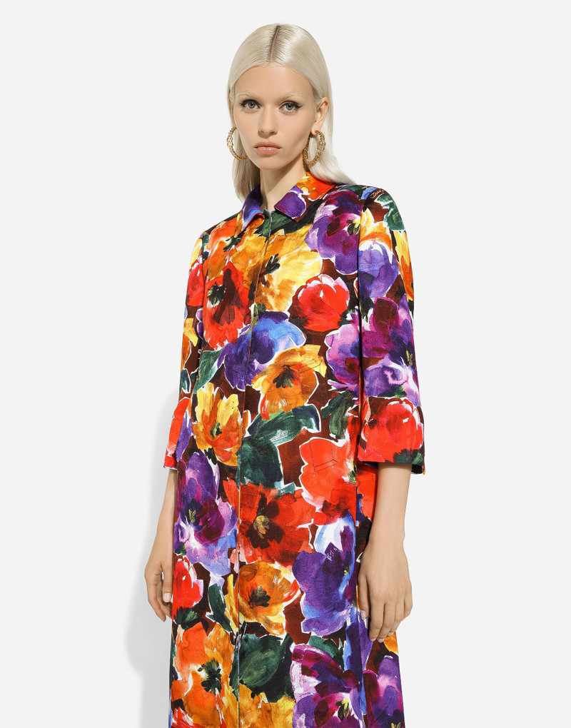 Long brocade coat with abstract flower print 4